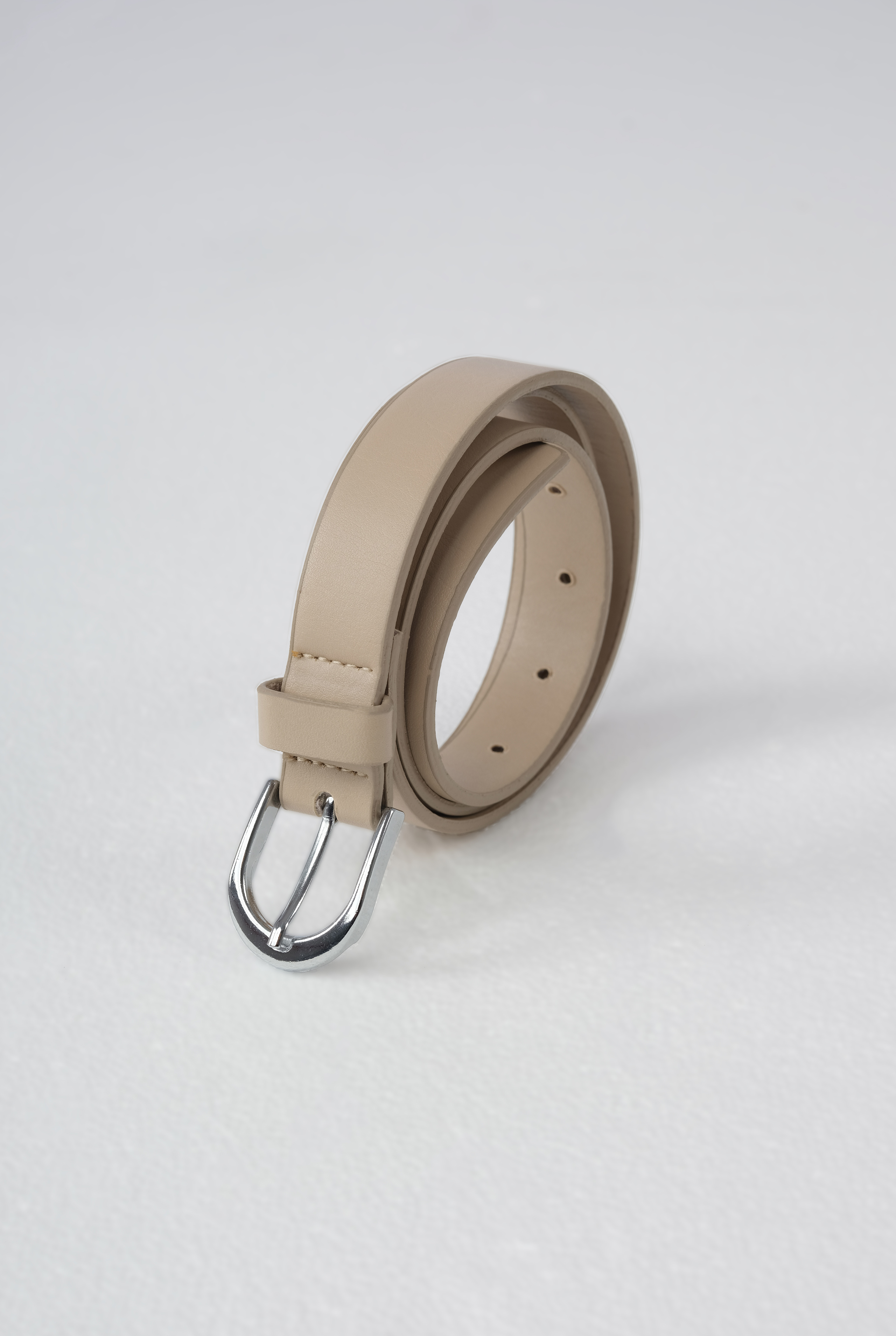 Belt With Metal Ring Buckle Beige - 3