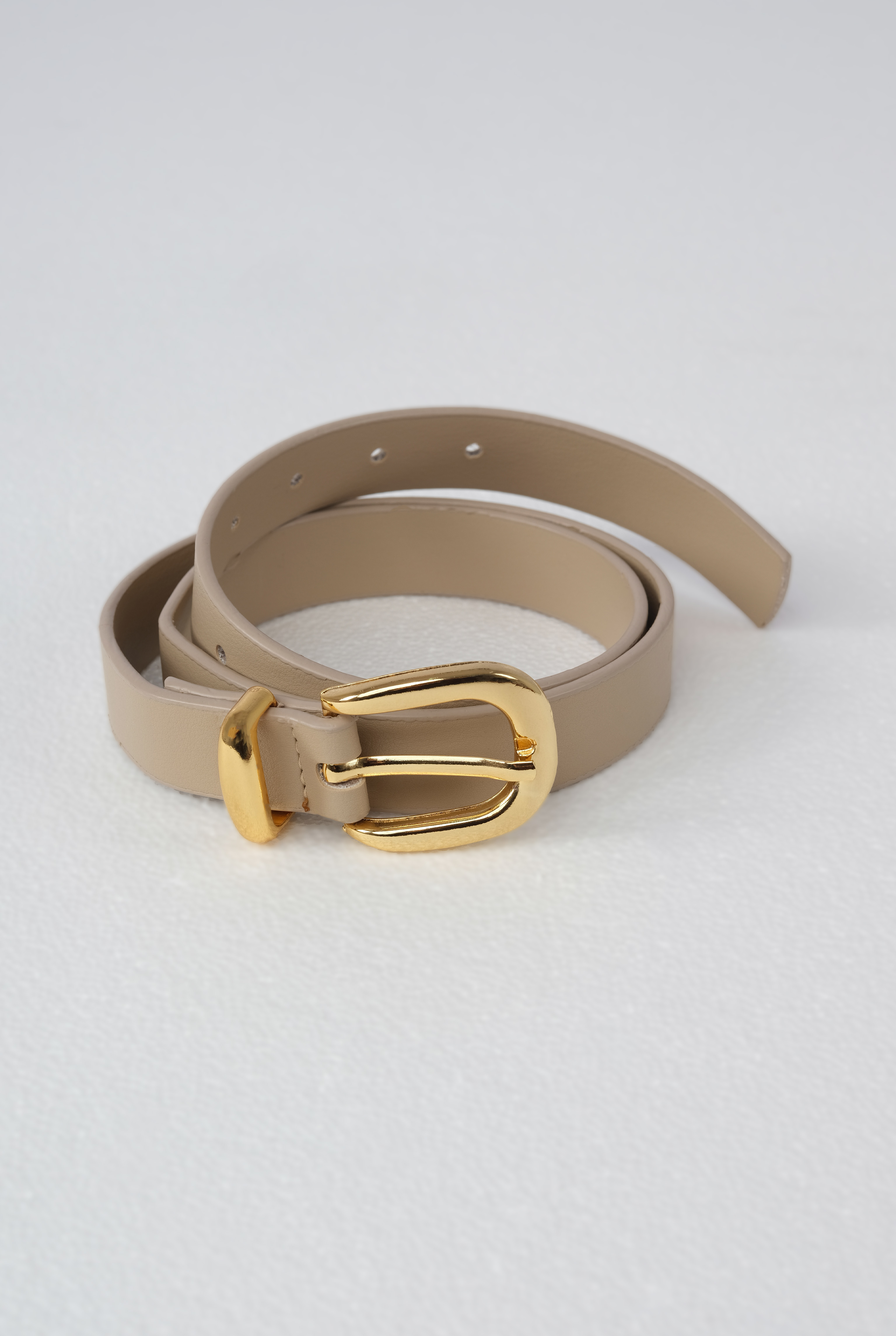 Belt With Gold Buckle Beige - 5