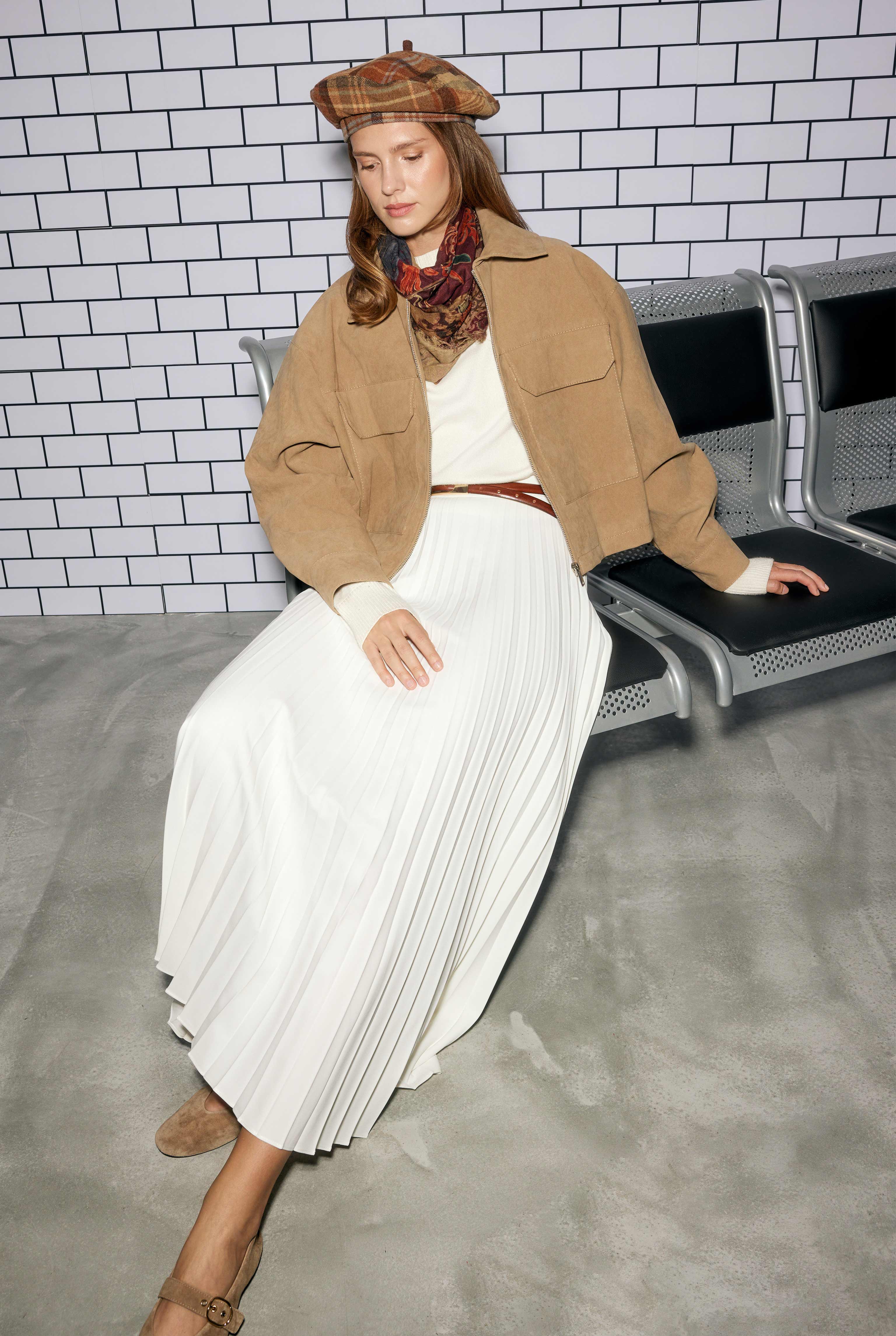 Pleated Skirt Ecru - HE-QA