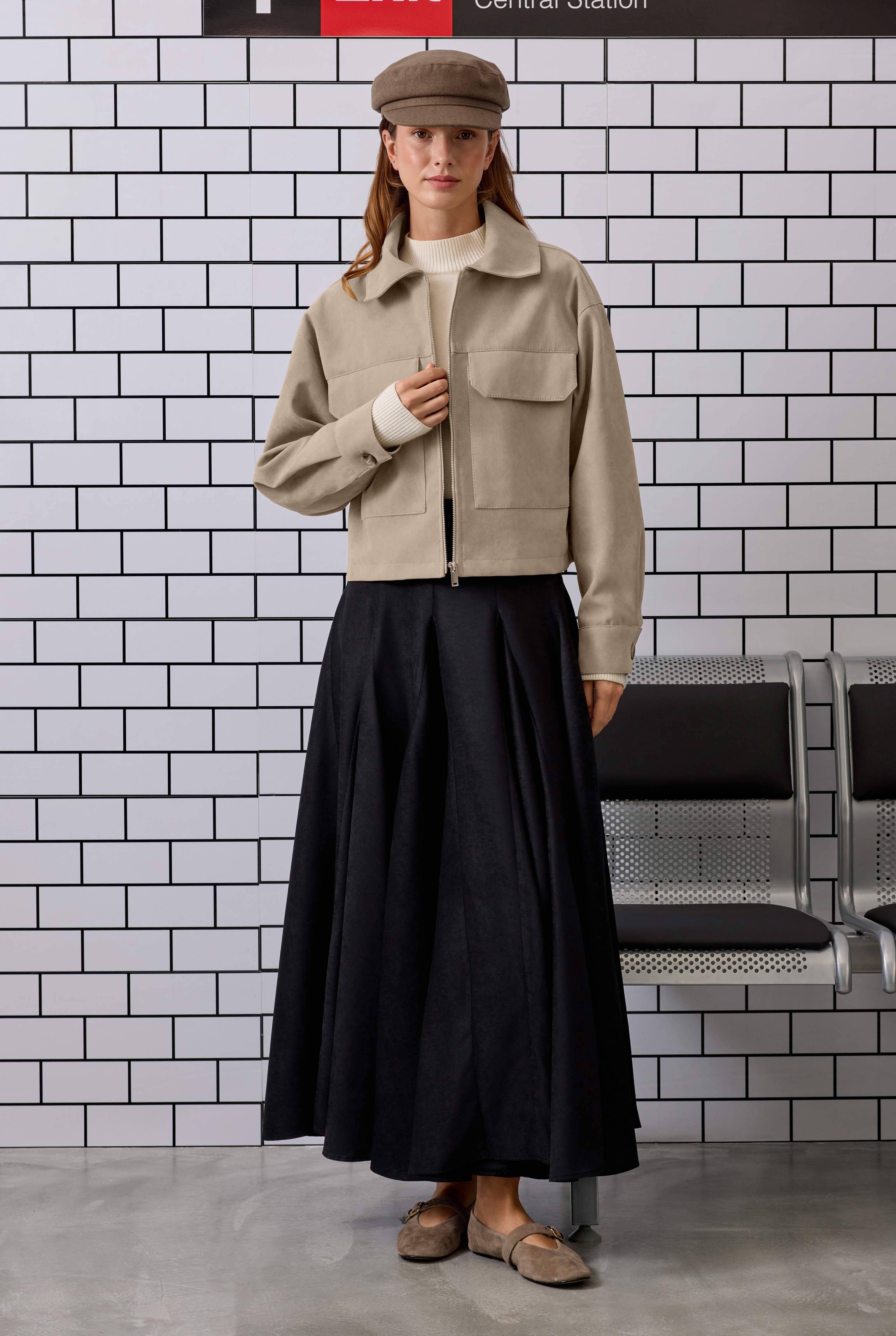 Short Suede Jacket Beige - 3
