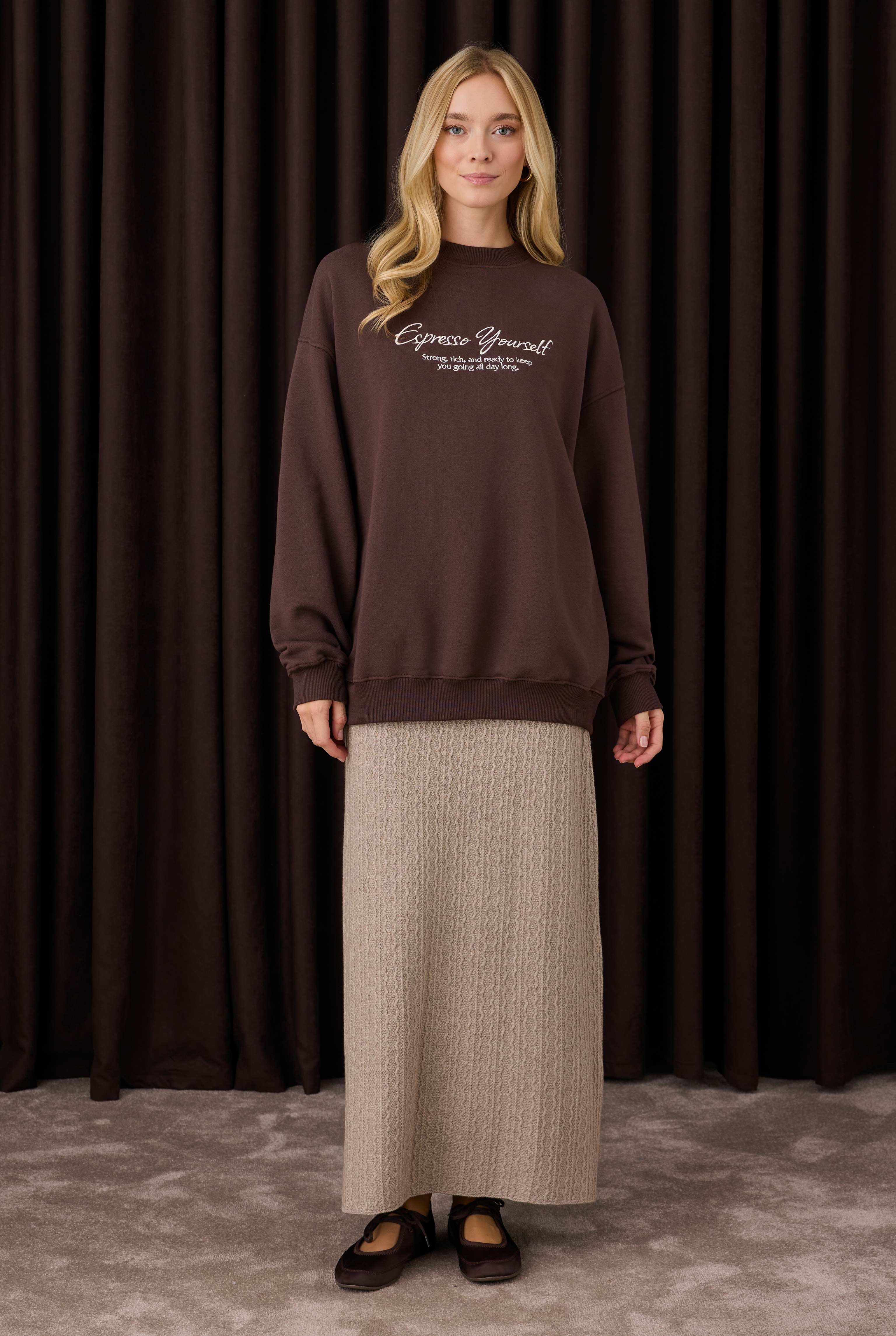 Textured Knitwear Skirt Mink - 1