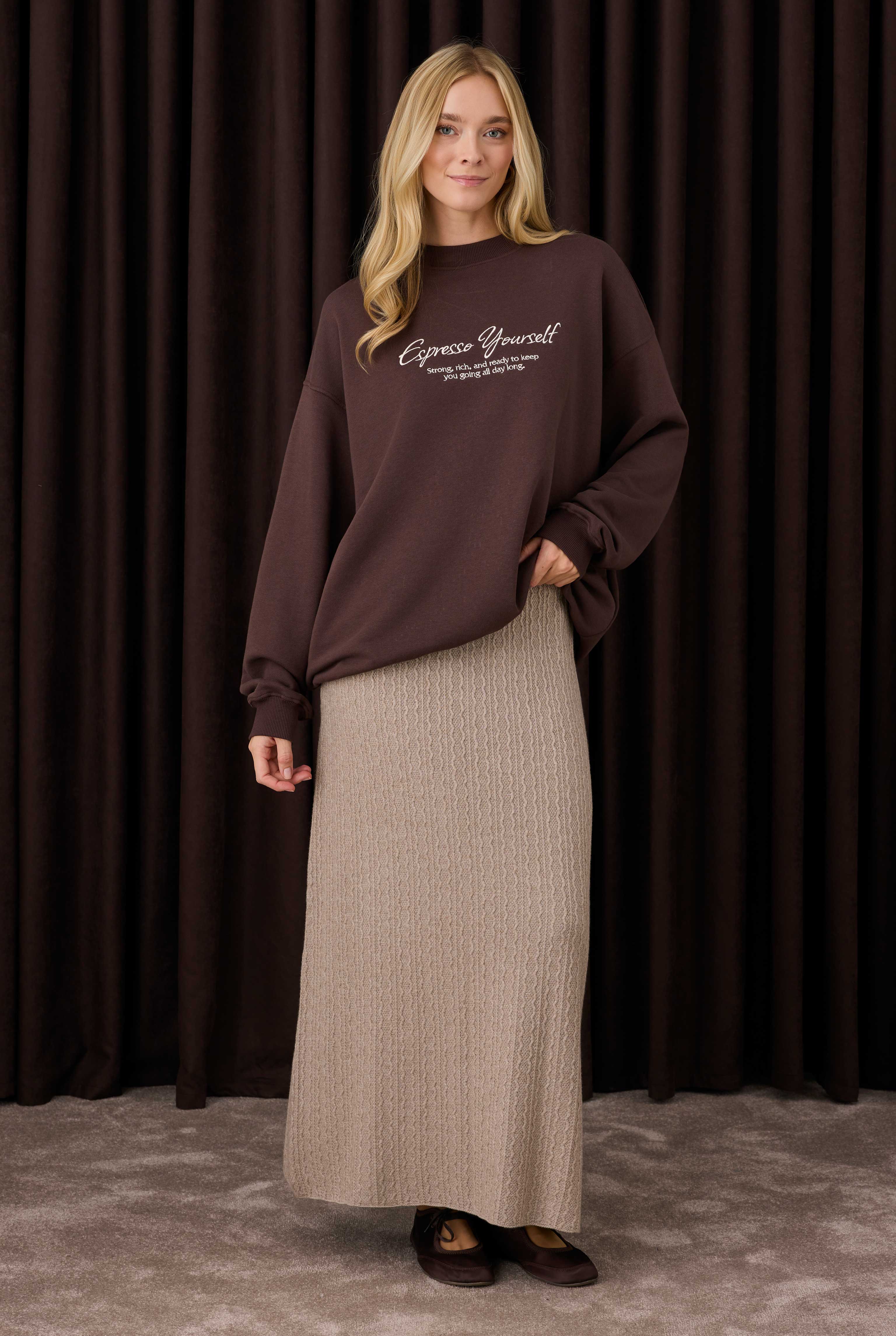 Textured Knitwear Skirt Mink - 3