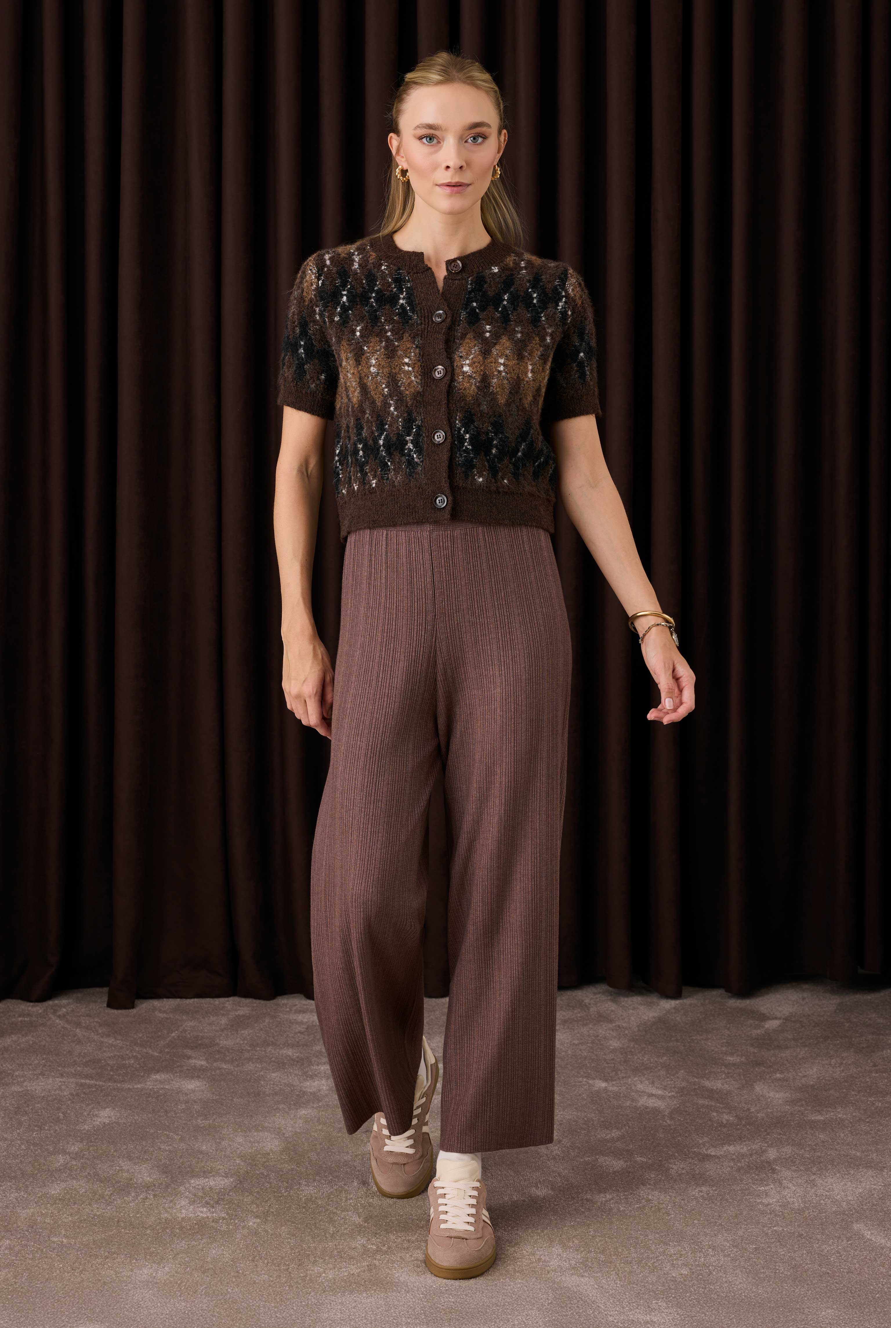 Fitilli Triko Pantolon Kahve - 1