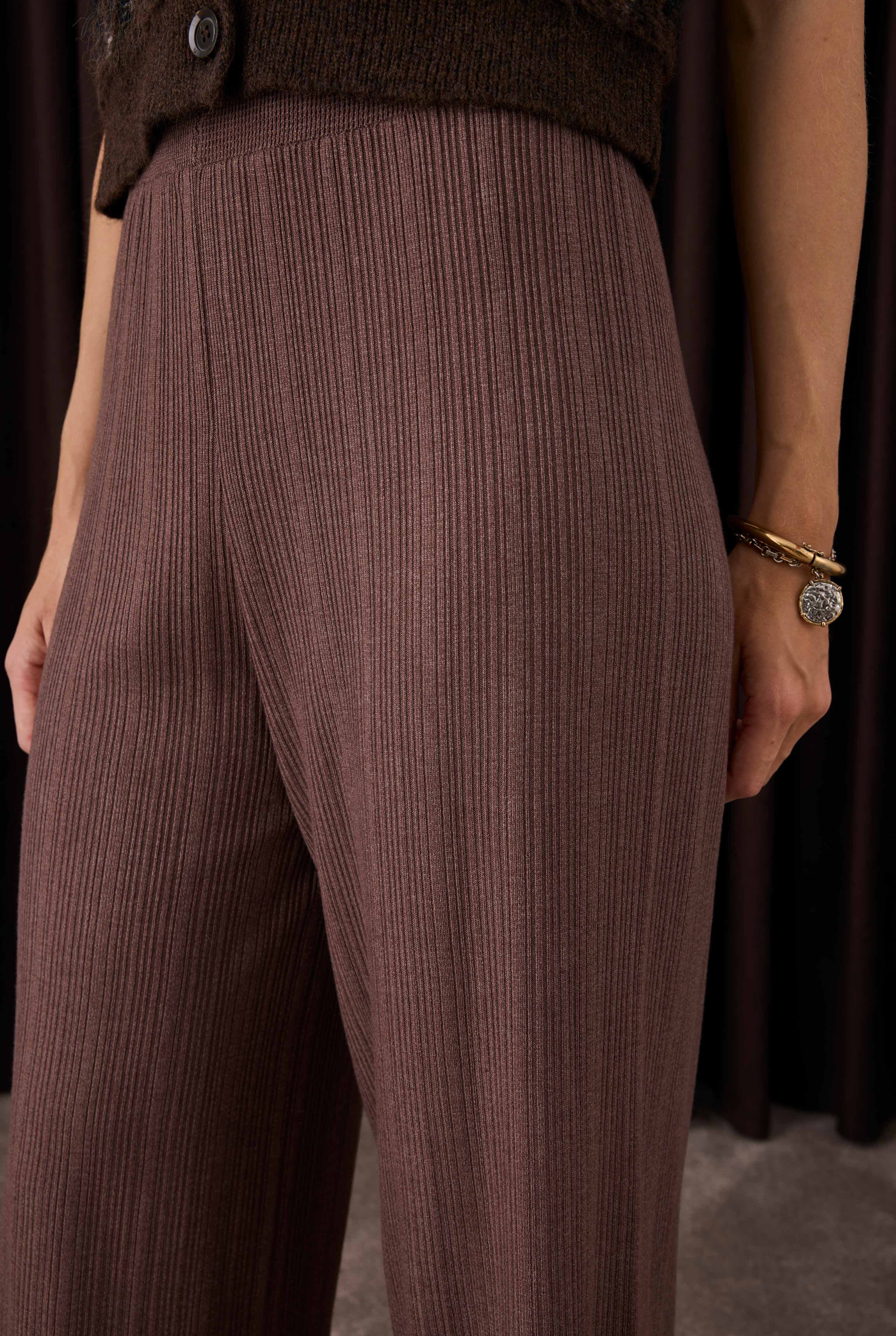 Fitilli Triko Pantolon Kahve - 5