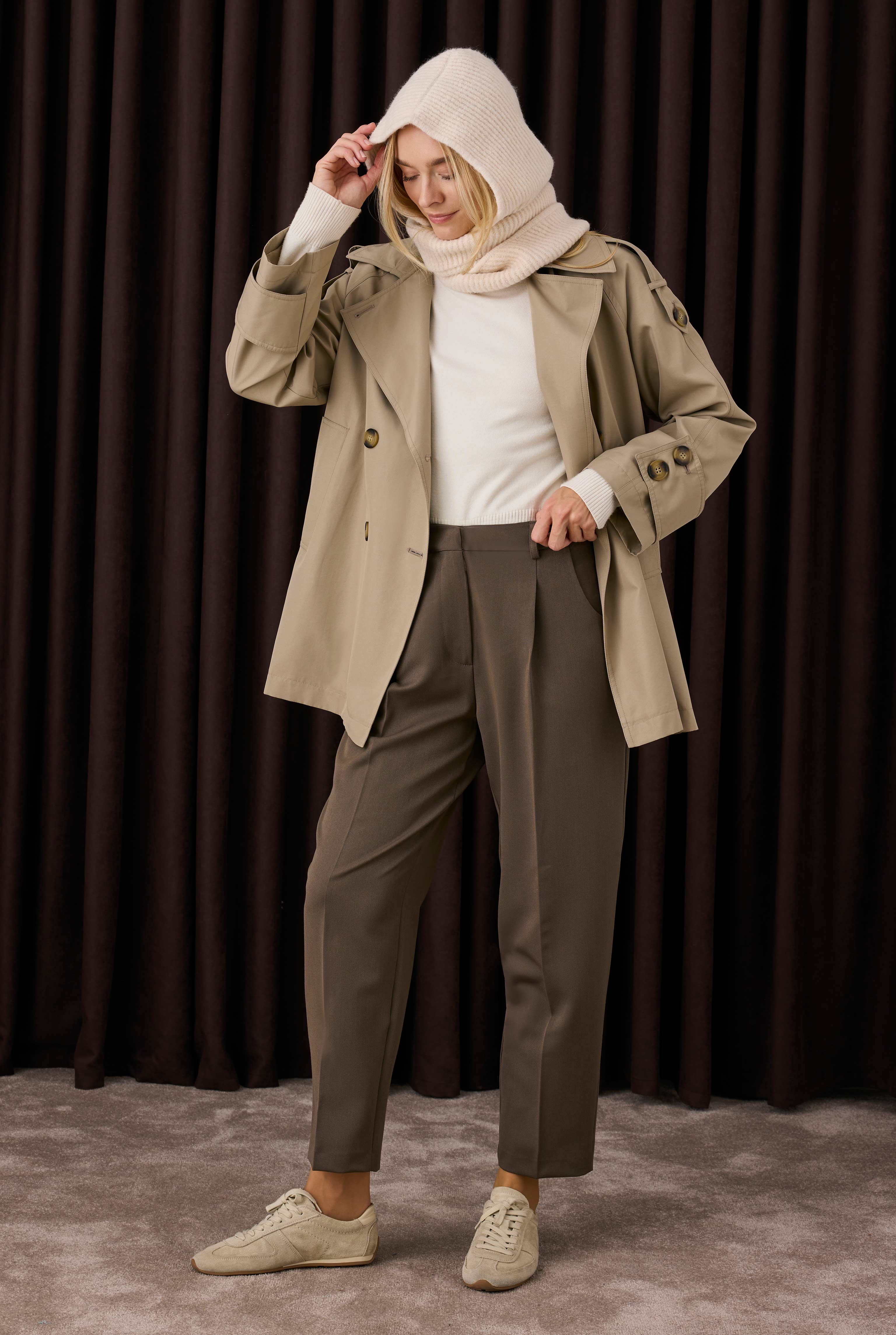 Double Breasted Trenchcoat Sage Green - HE-QA