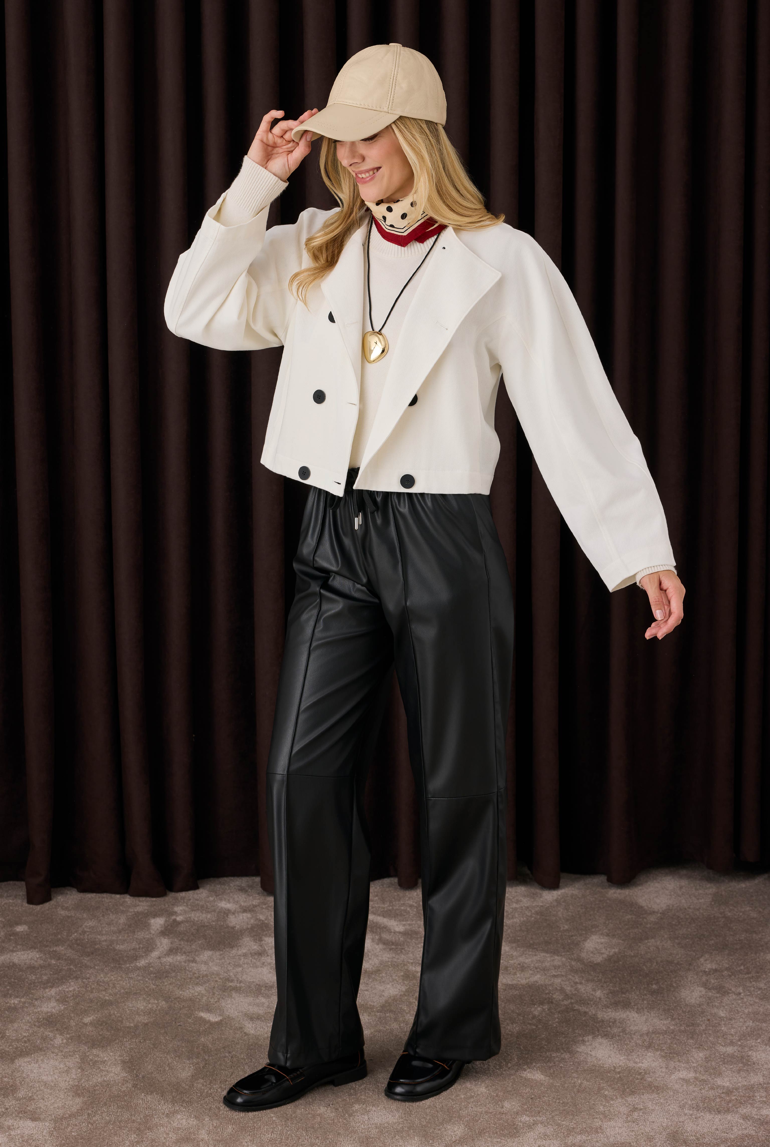 Cotton Double Breasted Jacket Ecru - 4
