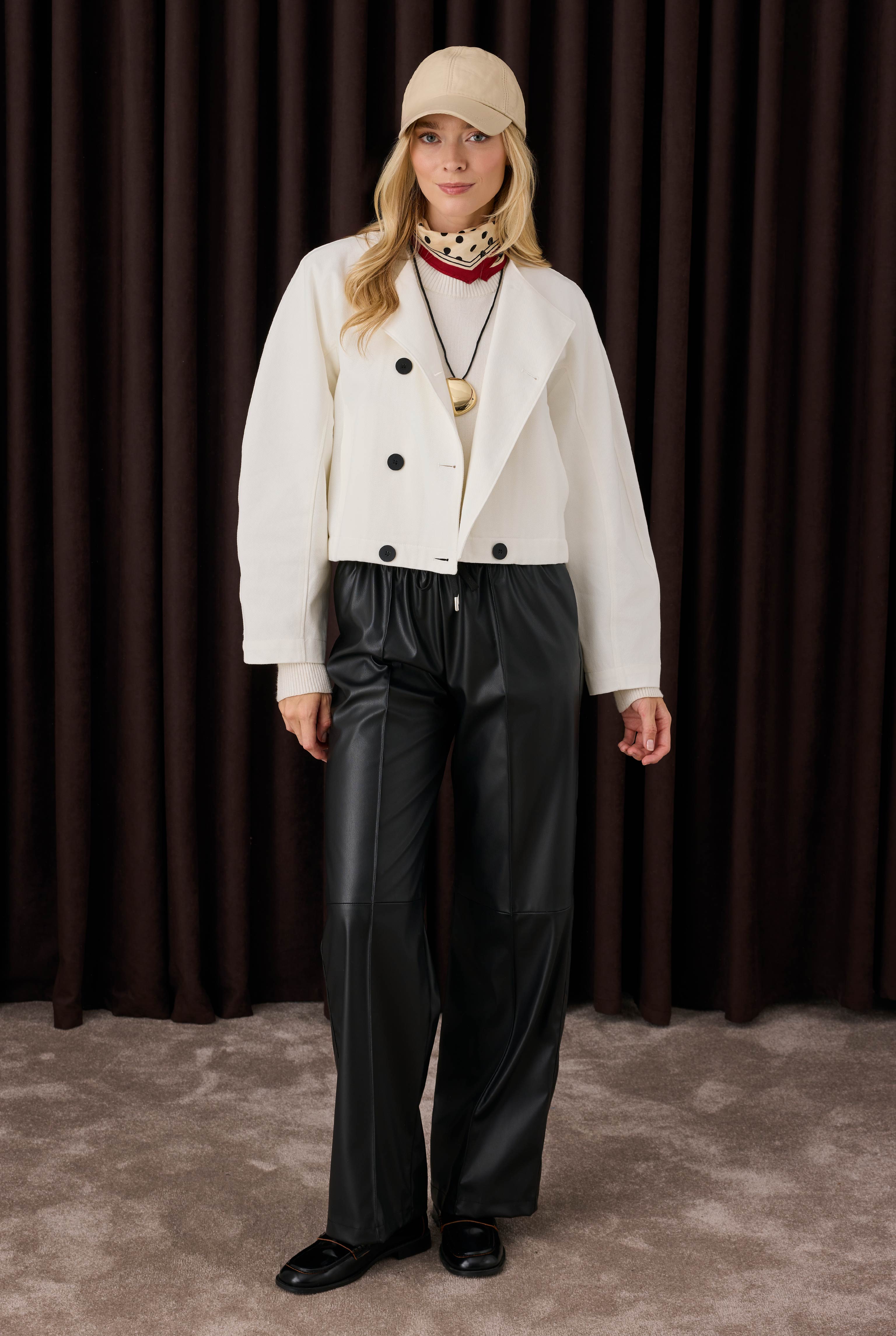Cotton Double Breasted Jacket Ecru - 5