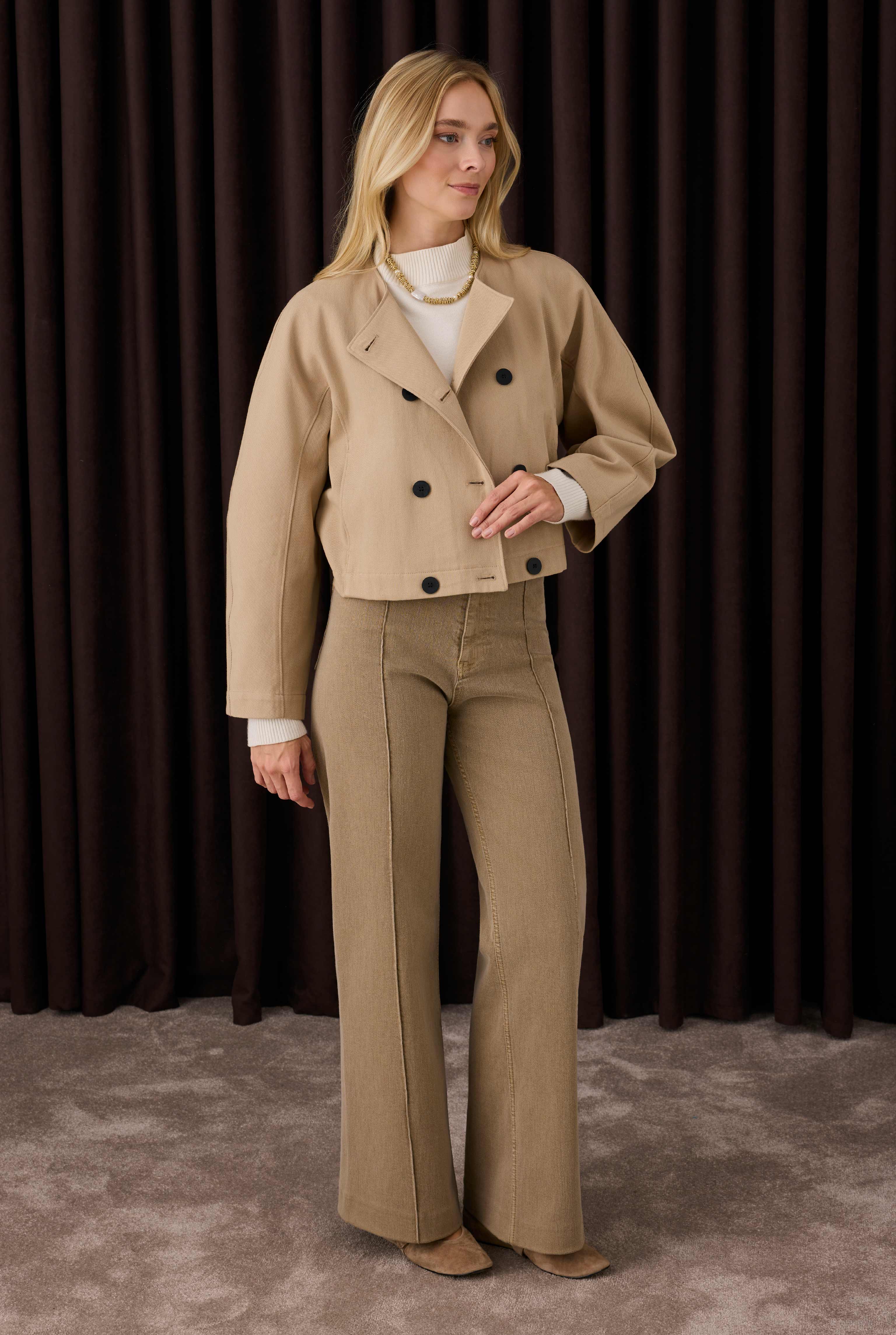 Cotton Double Breasted Jacket Matt Mink - 2