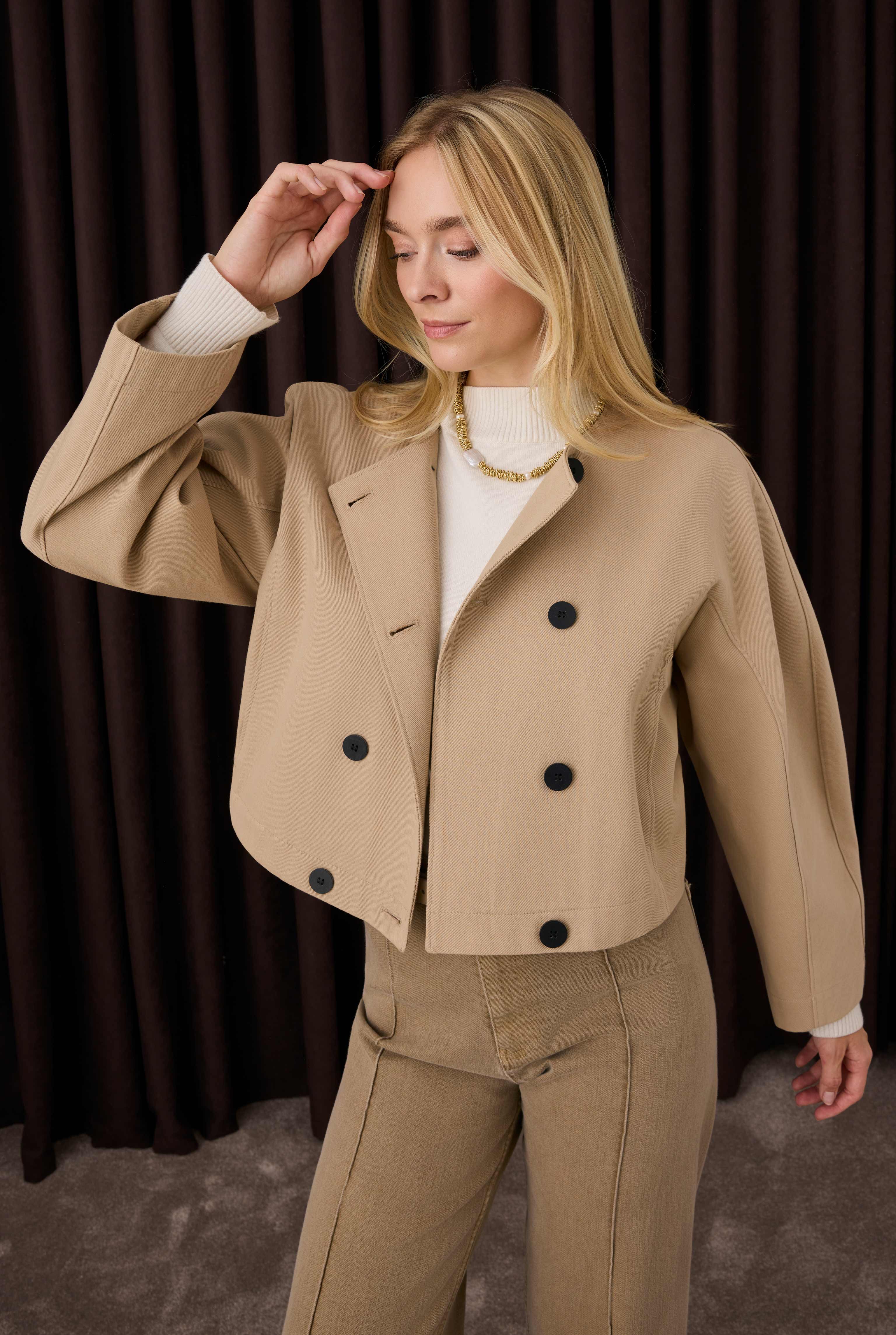 Cotton Double Breasted Jacket Matt Mink - 5