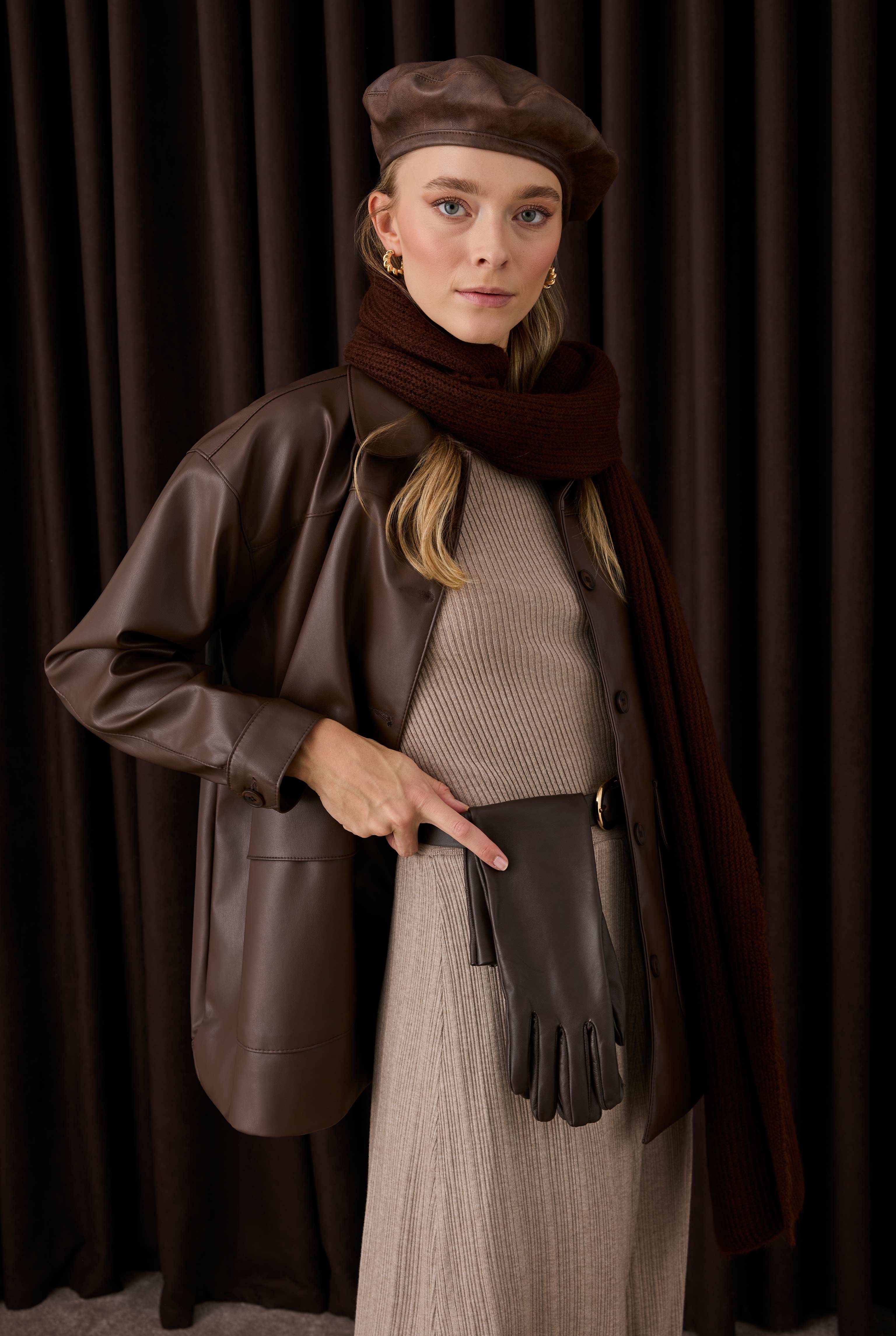 Sport Cut Leather Jacket Brown - 9
