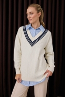 V Collared Textured Knitwear Ecru 