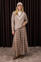 V Collared Textured Knitwear Mink 