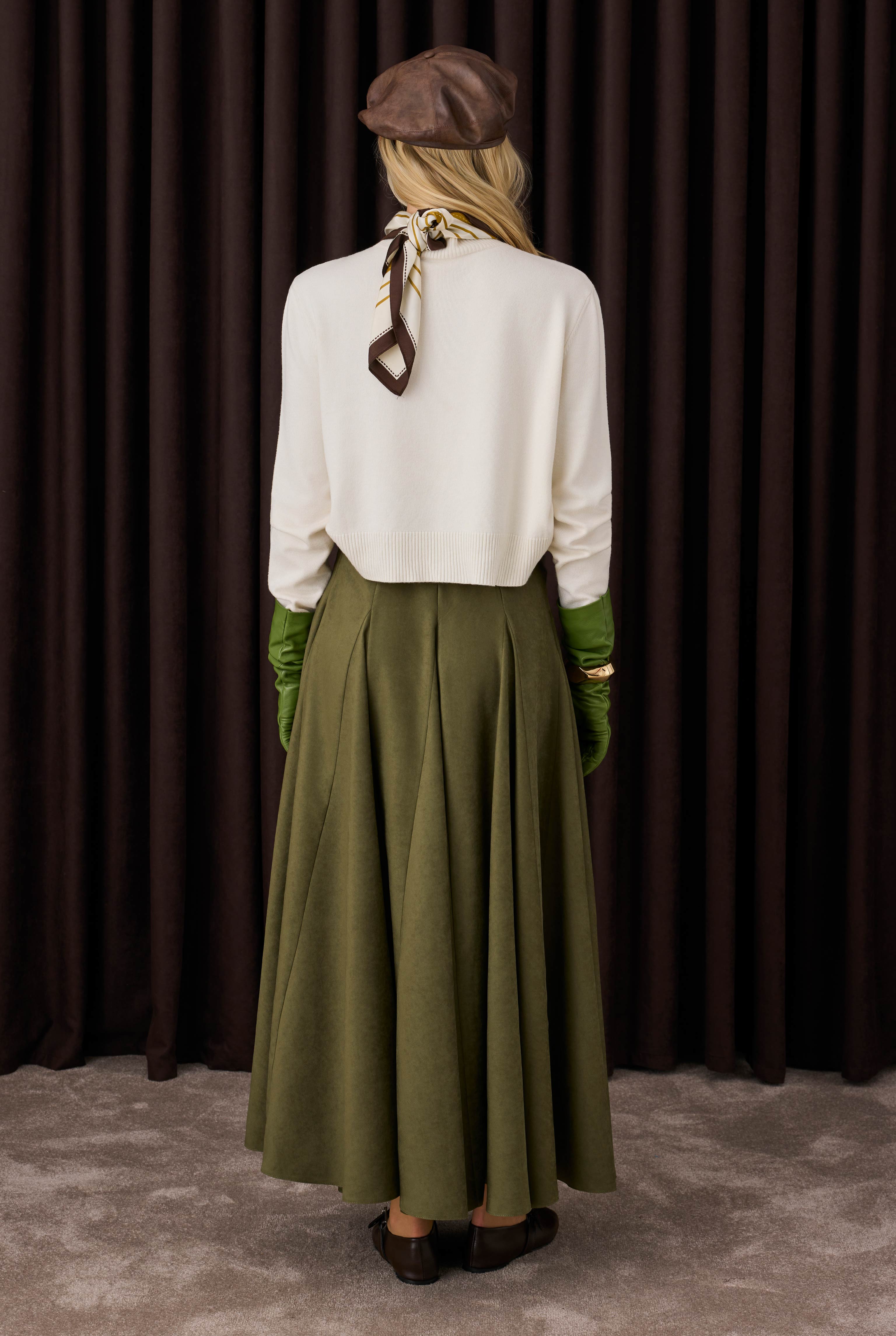 Ruffled Suede Skirt Moss Green - 3