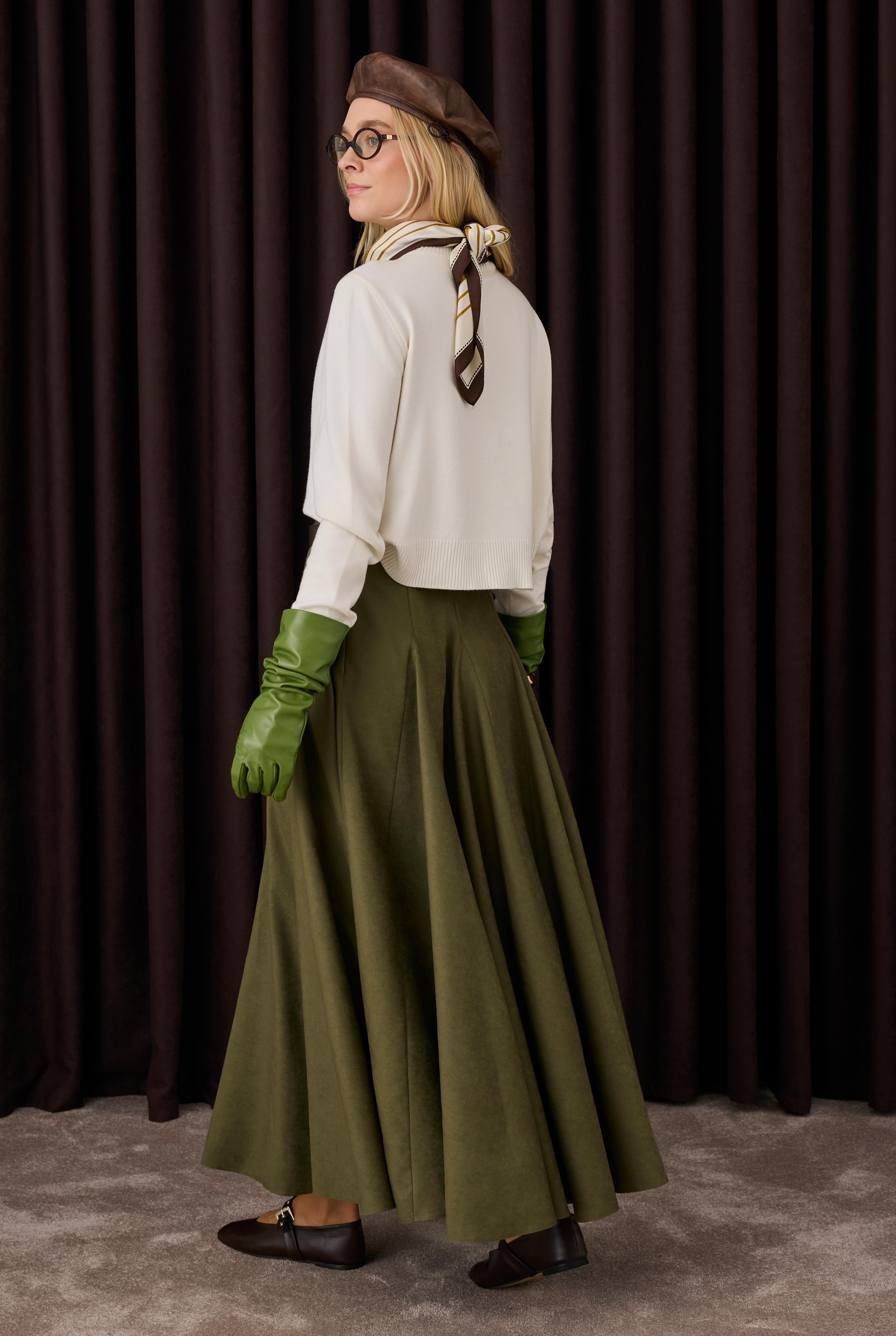 Ruffled Suede Skirt Moss Green - 4