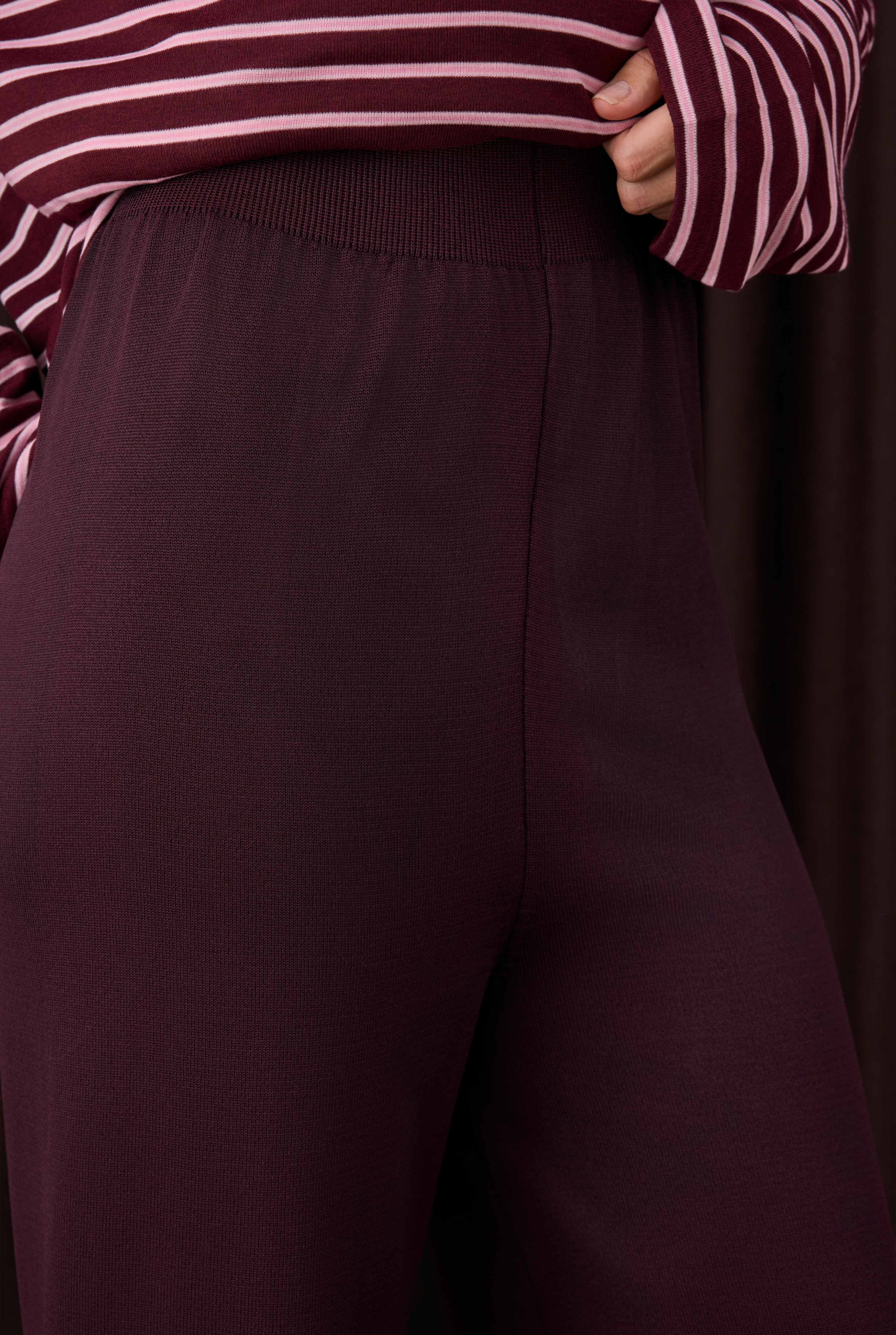 Beli Lastikli Triko Pantolon Koyu Mürdüm - 6