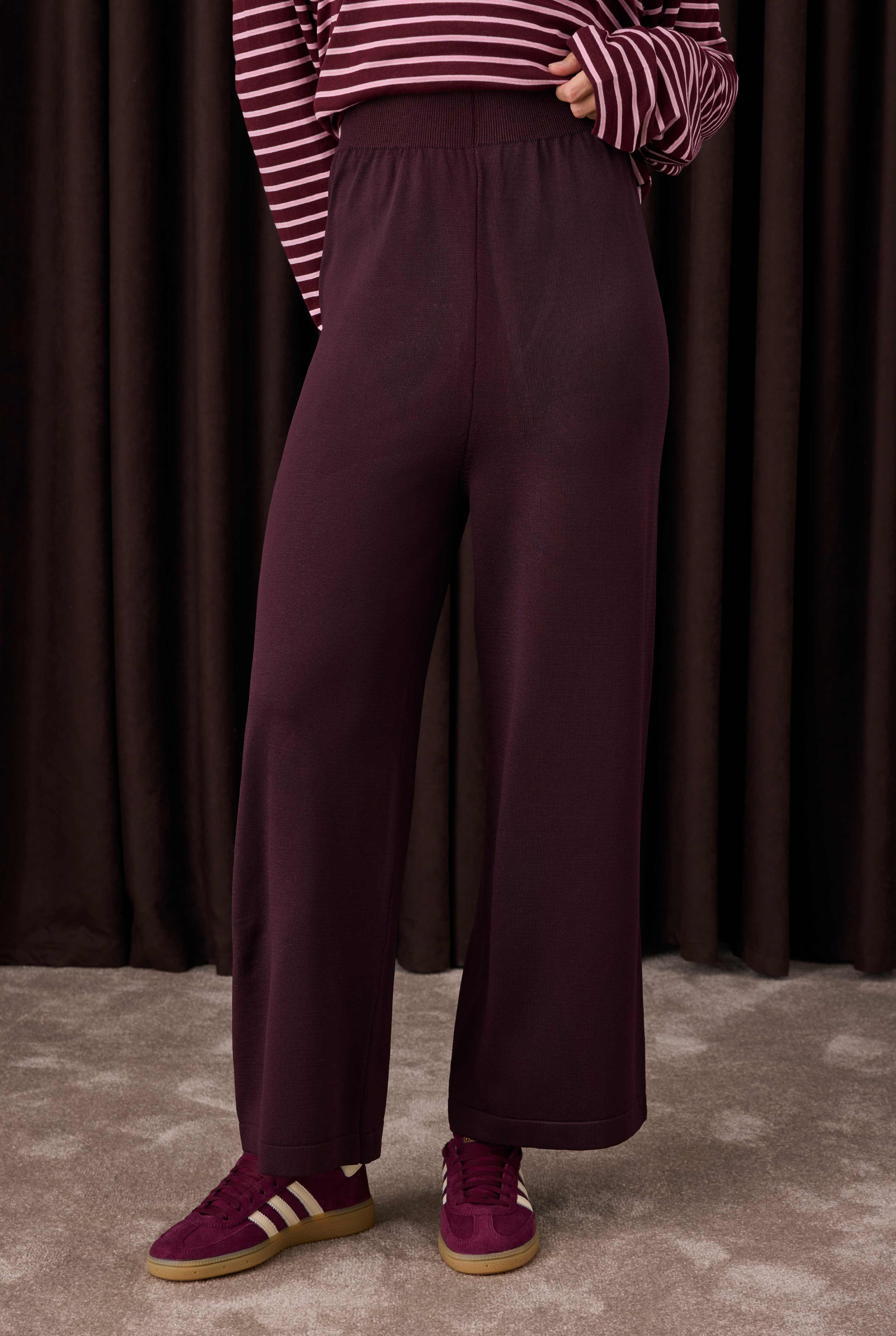 Beli Lastikli Triko Pantolon Koyu Mürdüm - 3