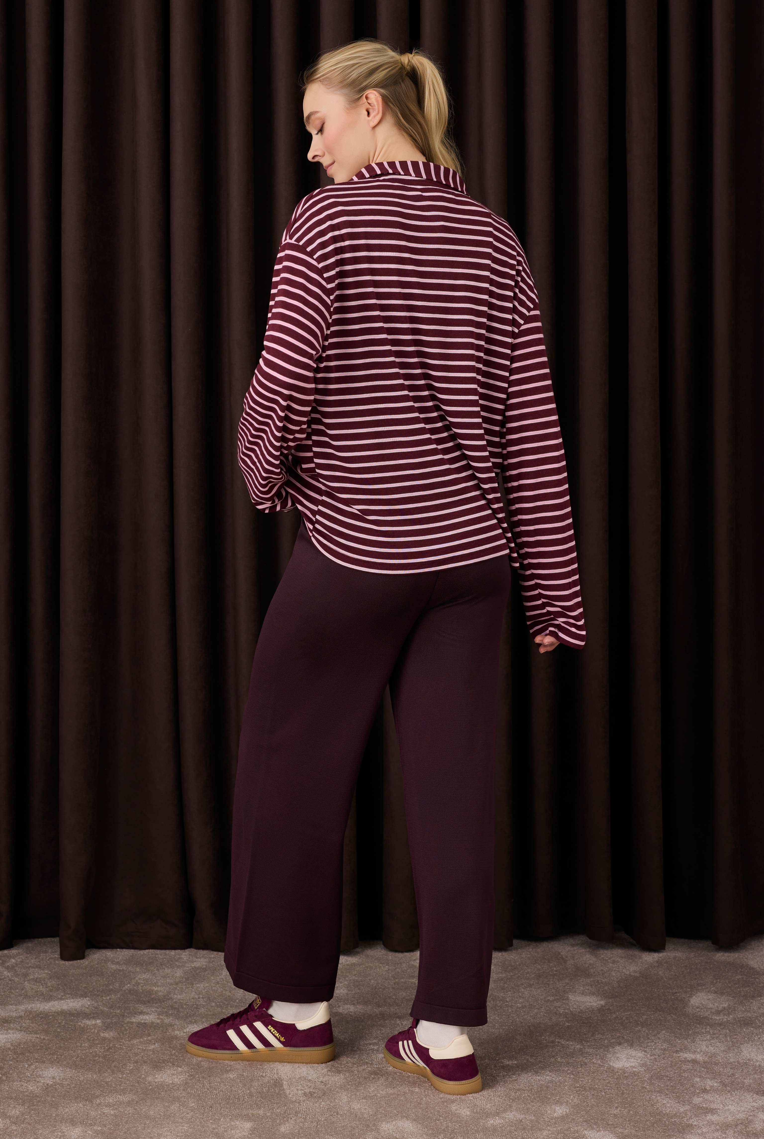 Beli Lastikli Triko Pantolon Koyu Mürdüm - 4
