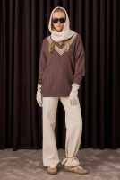 V Collared Textured Knitwear Brown 