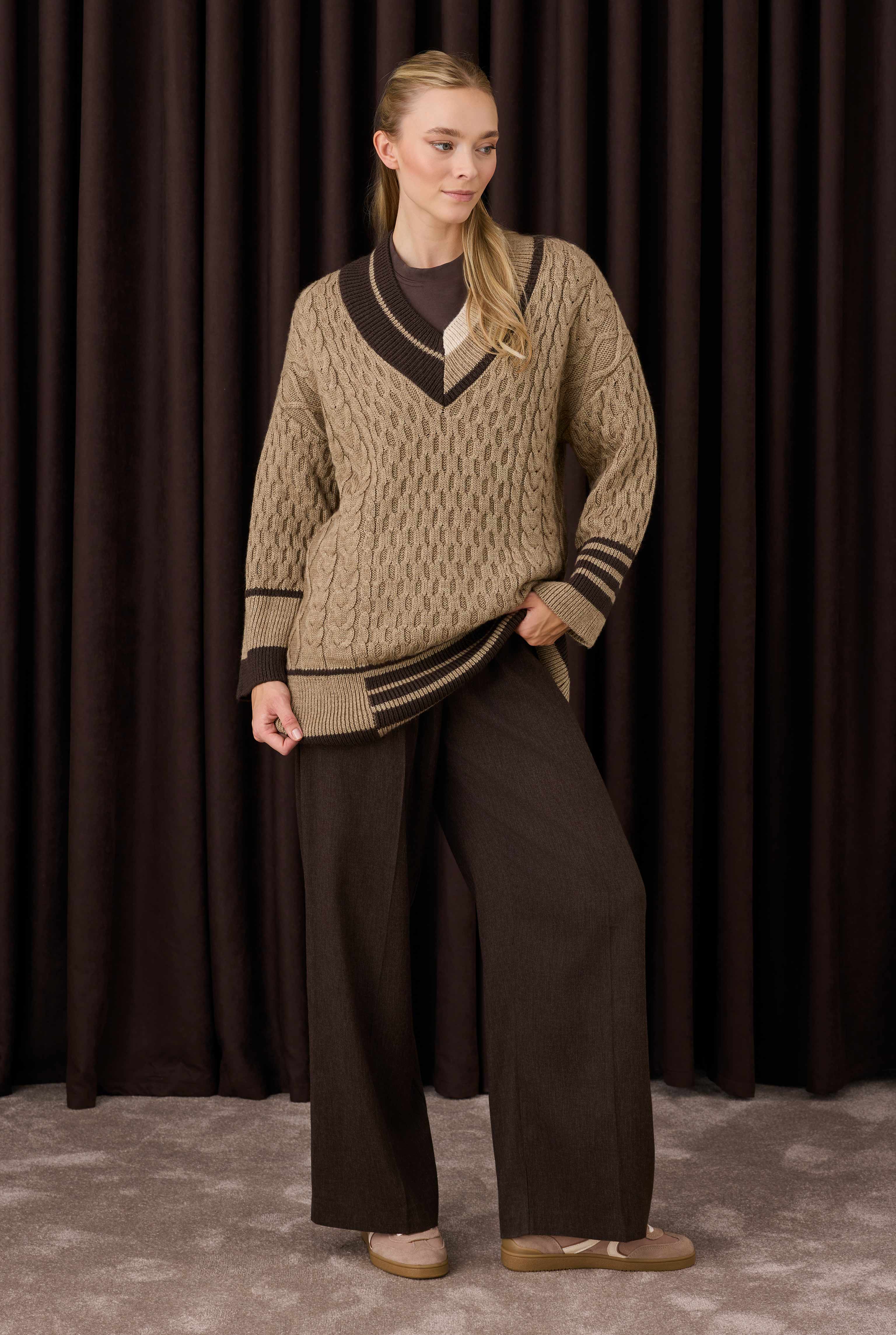 Lane Detailed Textured Sweater Mink - 1