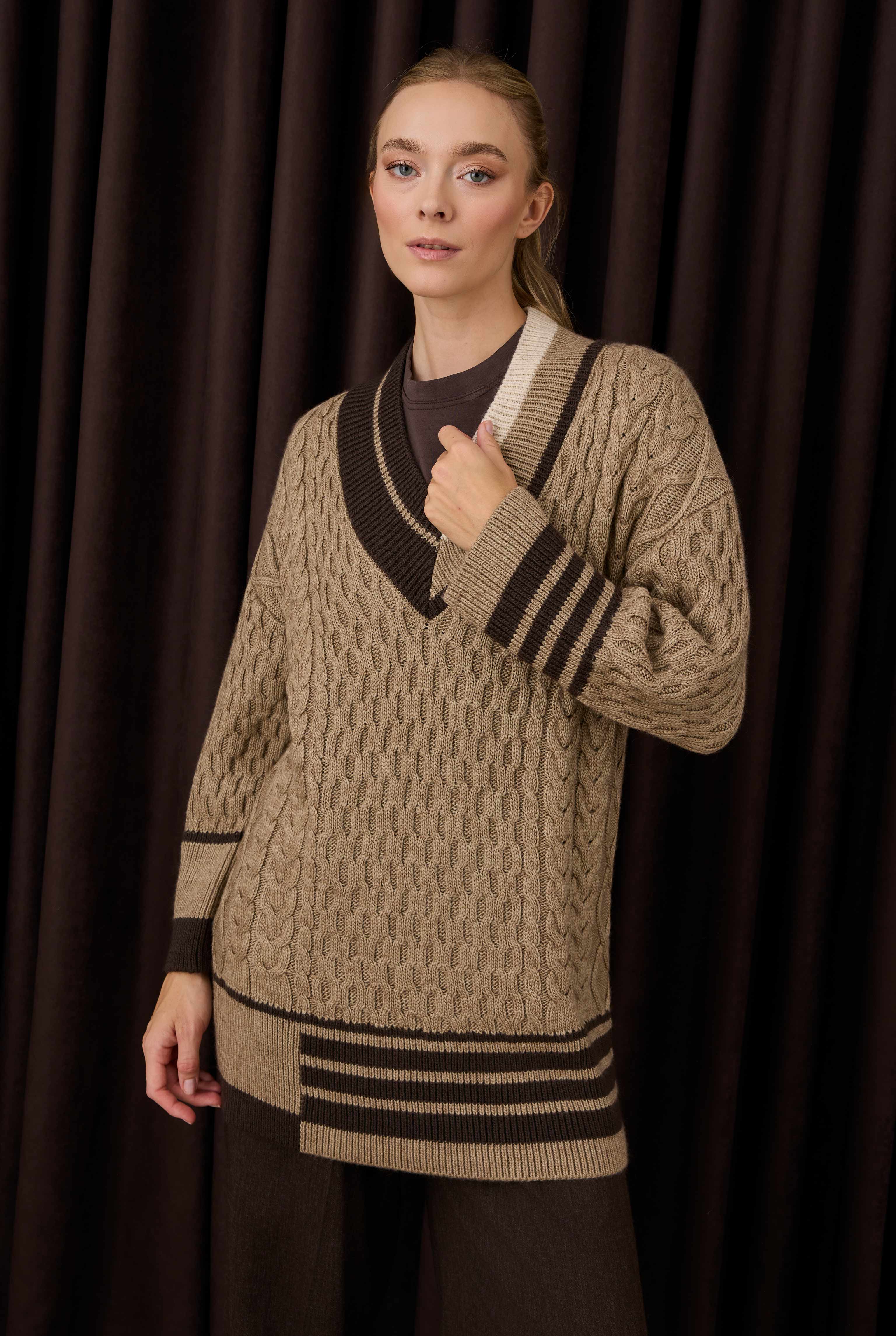 Lane Detailed Textured Sweater Mink - 2