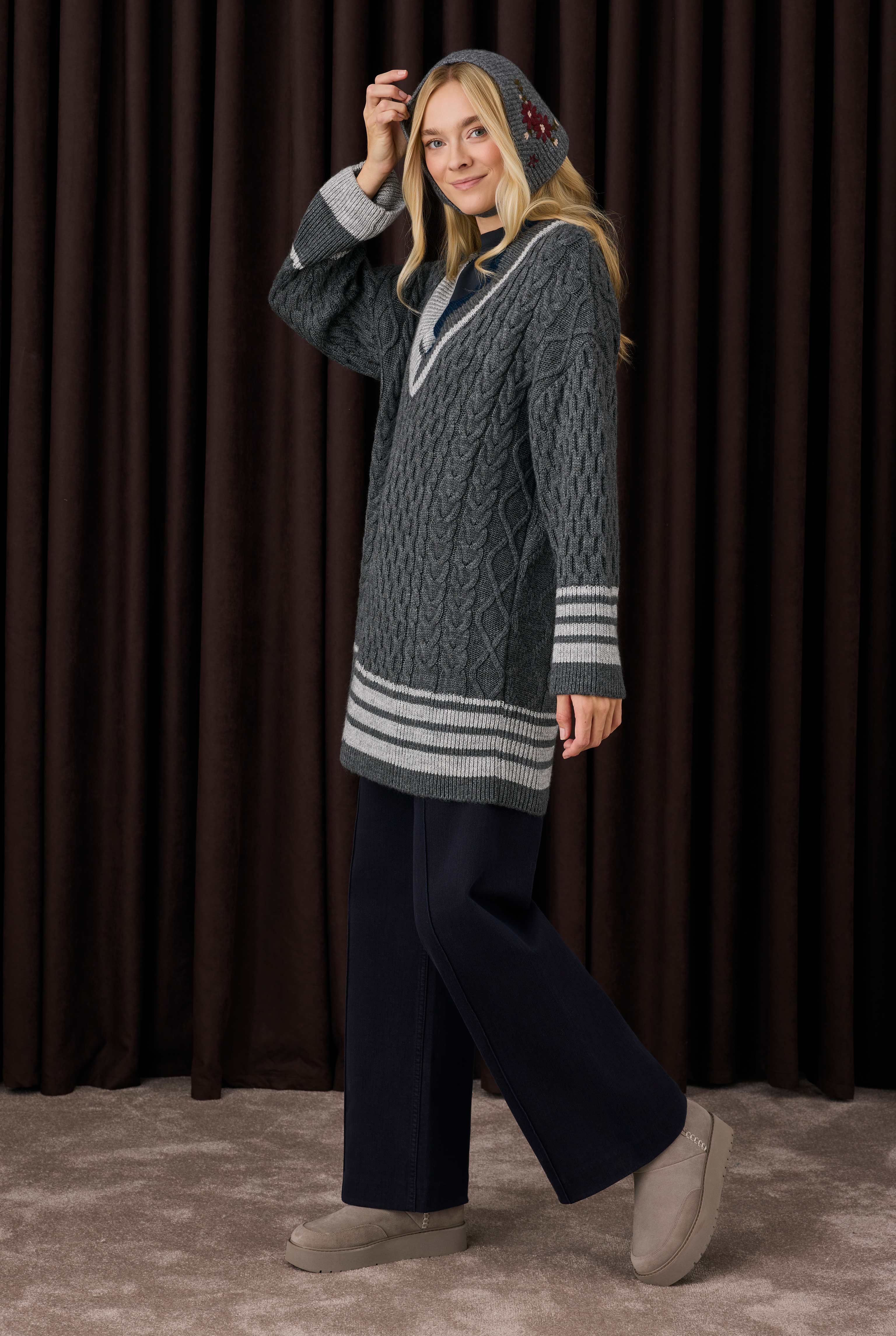 Lane Detailed Textured Sweater Dark Gray - 4