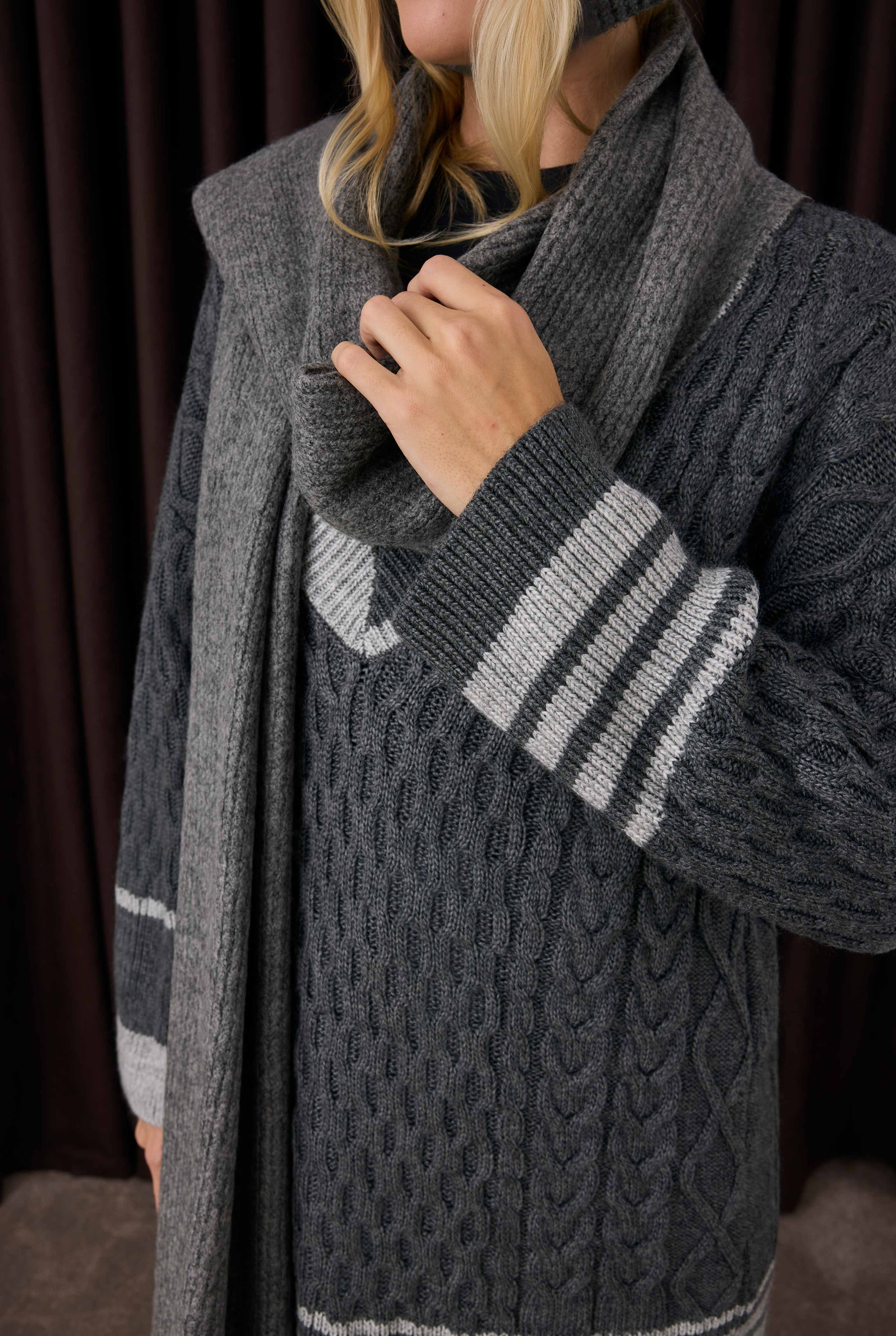 Lane Detailed Textured Sweater Dark Gray - 5