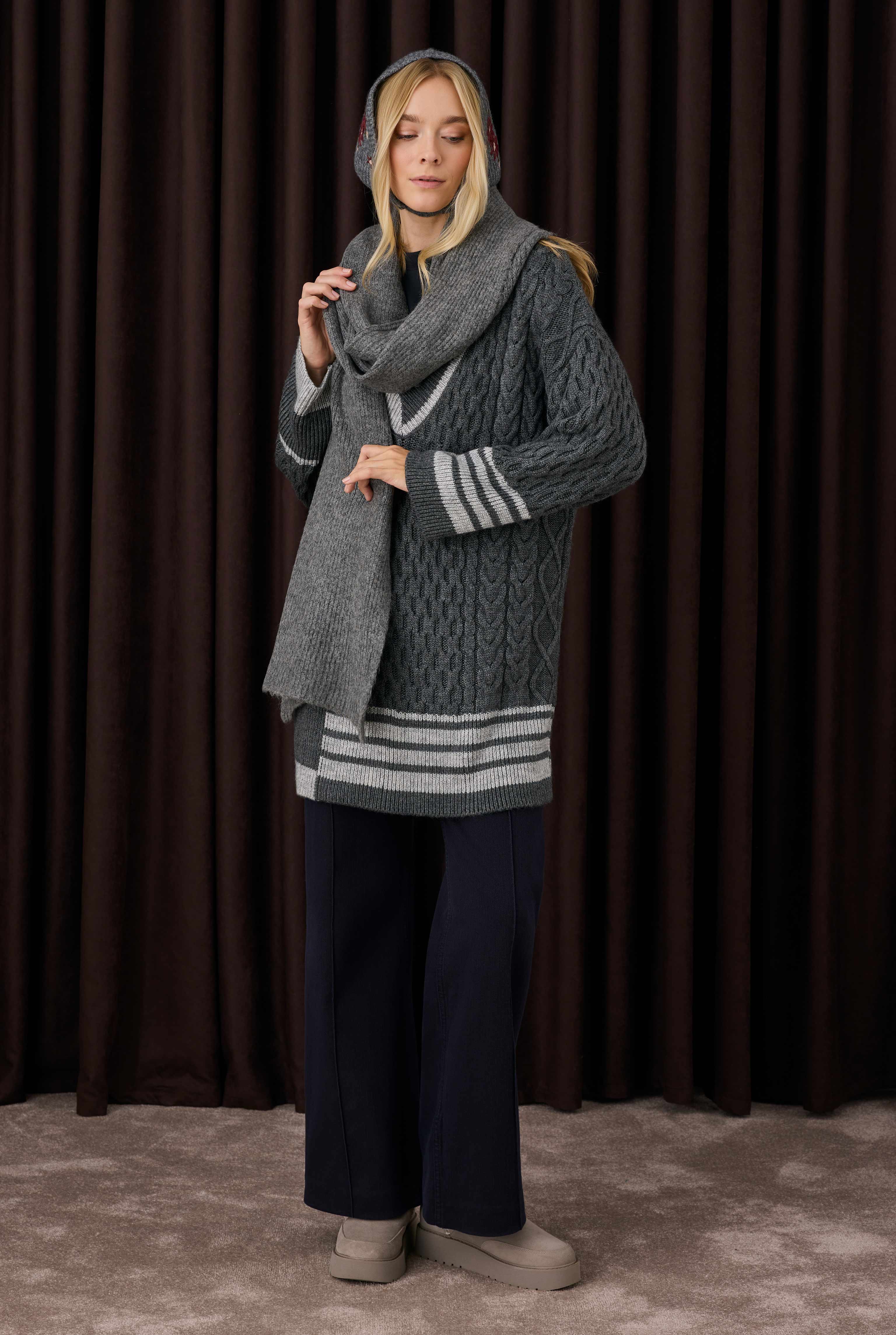Lane Detailed Textured Sweater Dark Gray - 2