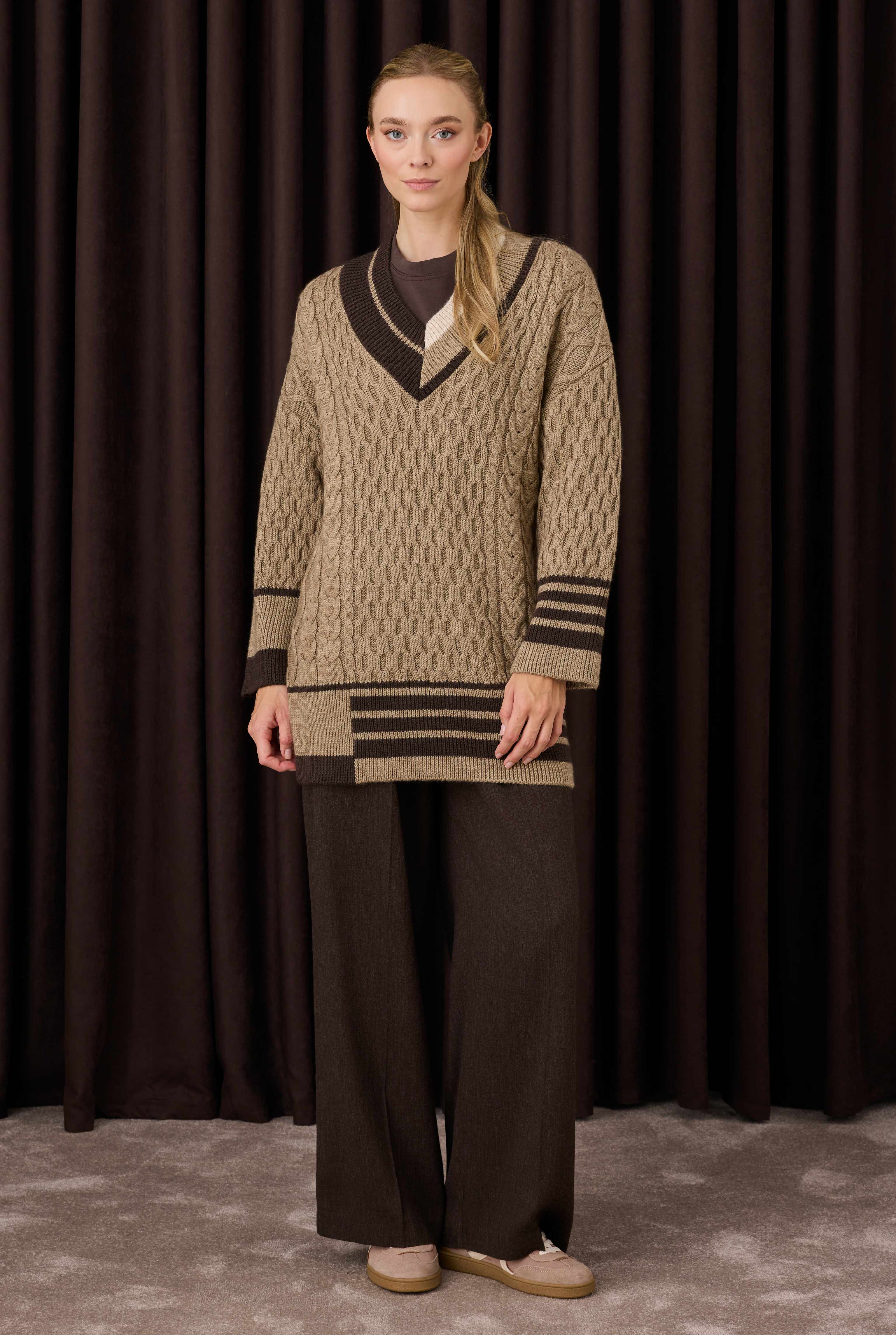 Lane Detailed Textured Sweater Mink - 3