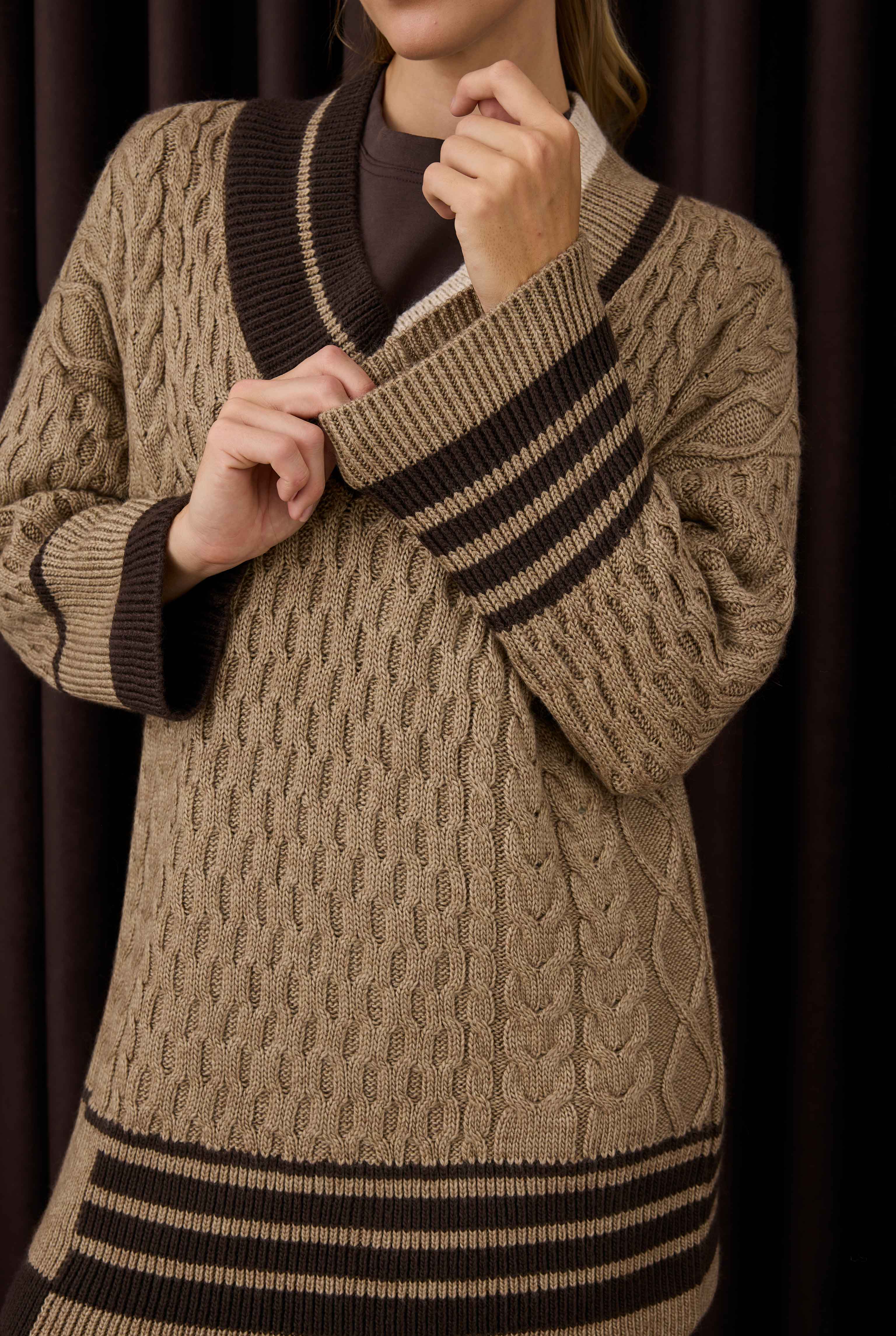 Lane Detailed Textured Sweater Mink - 4