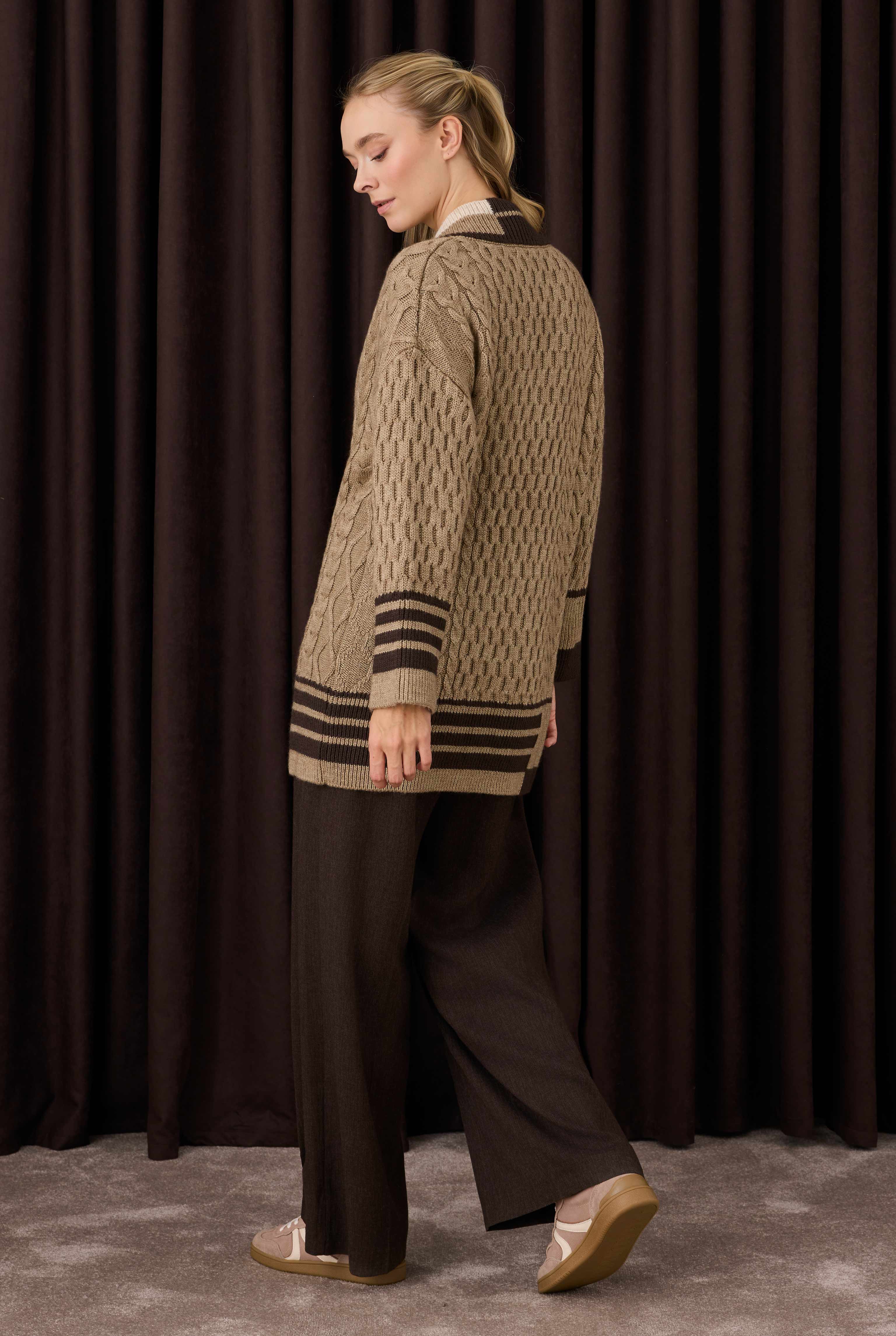 Lane Detailed Textured Sweater Mink - 5
