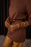 100% Leather Long Gloves Tan 