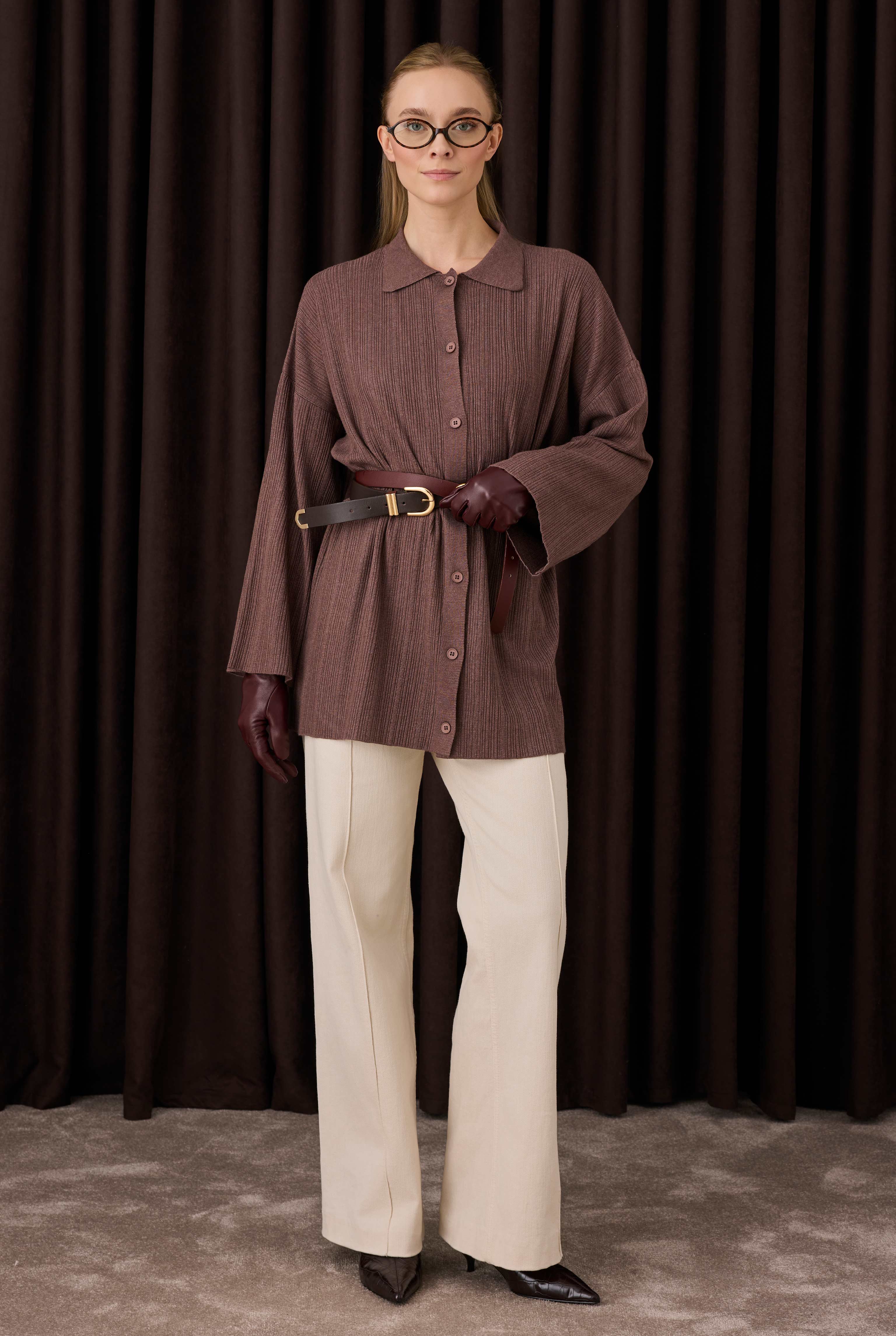 100% Leather Long Gloves Bordeaux - 4