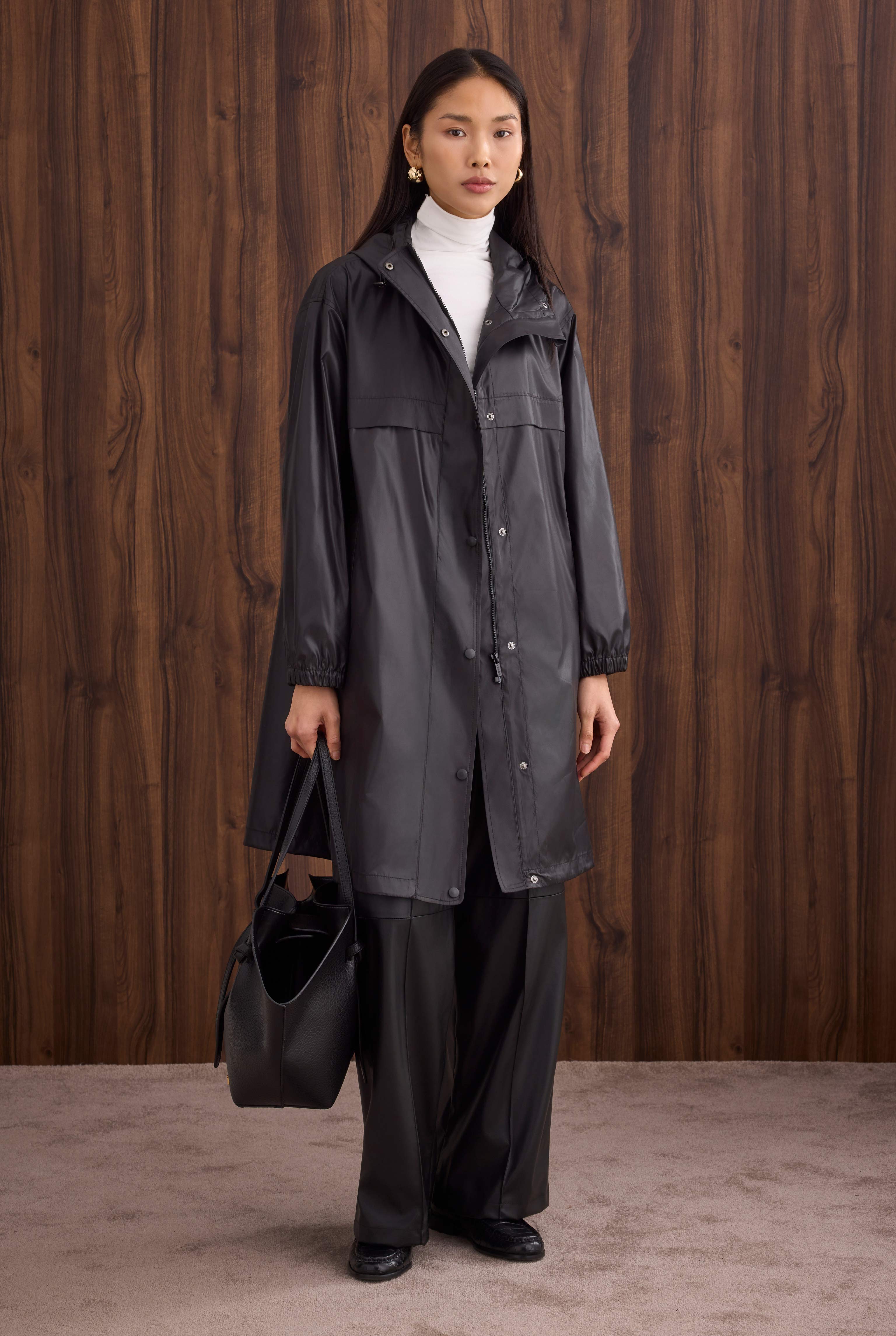 Strap Detailed Raincoat Black - 5