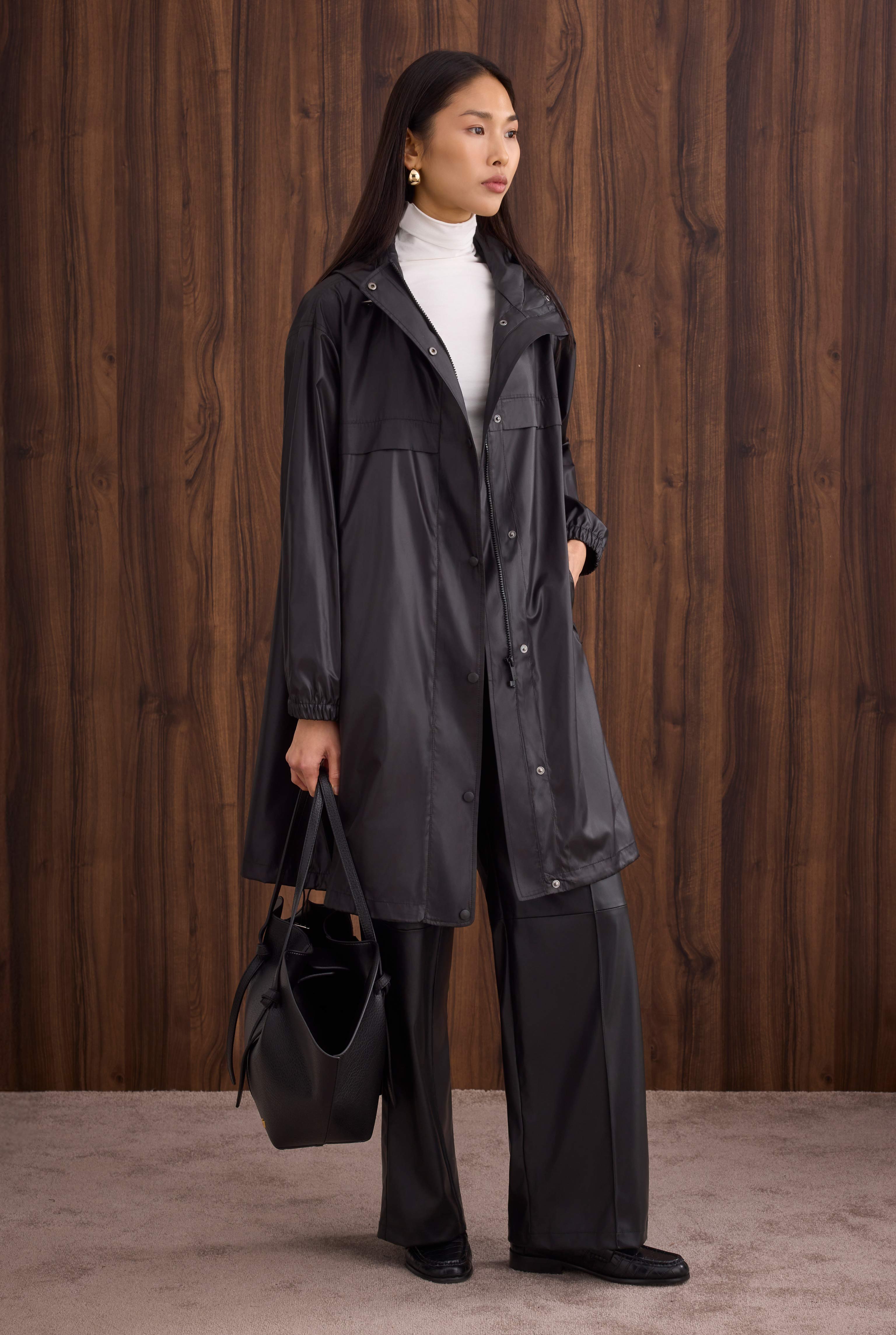 Strap Detailed Raincoat Black - HE-QA