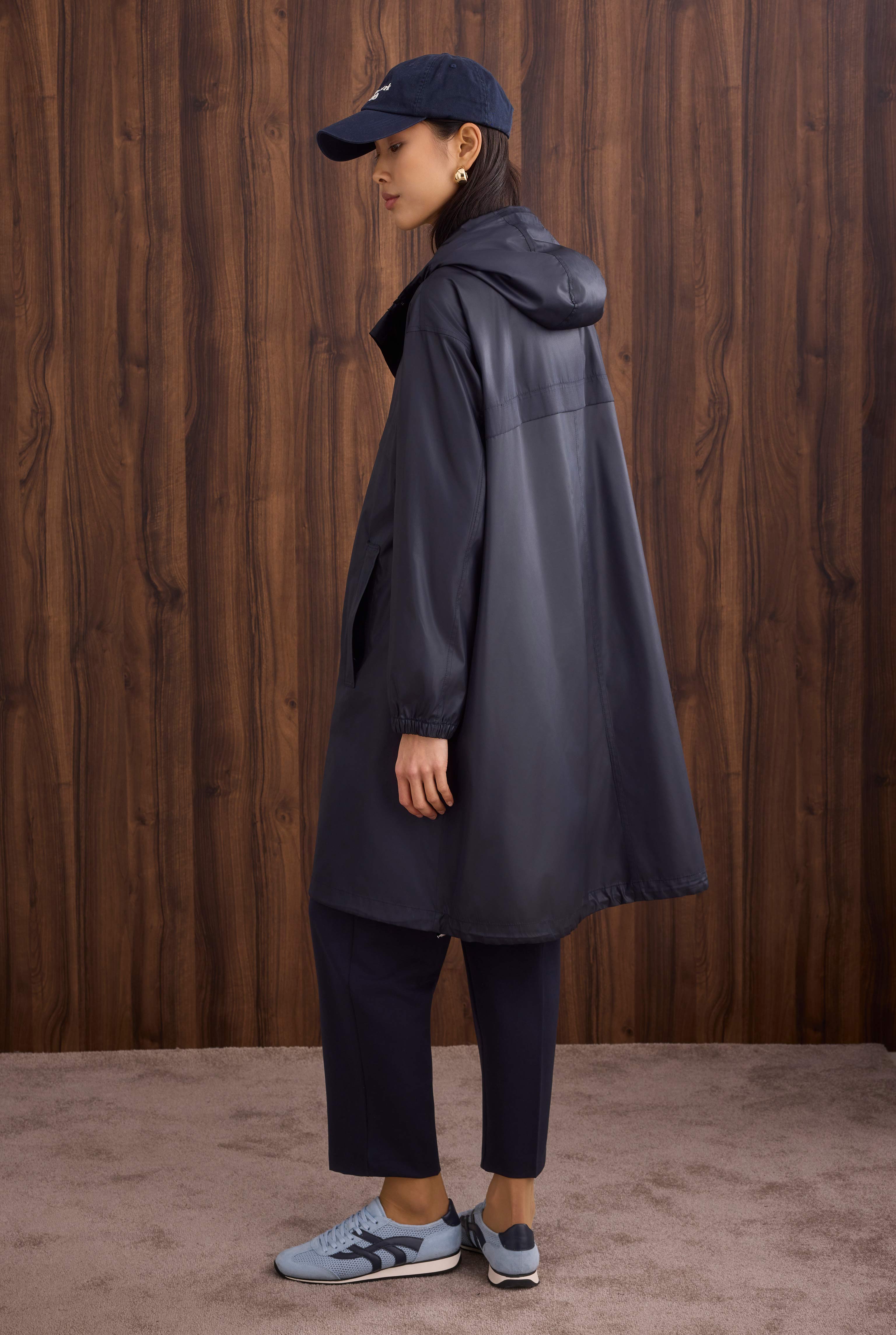 Strap Detailed Raincoat Navy Blue - 5