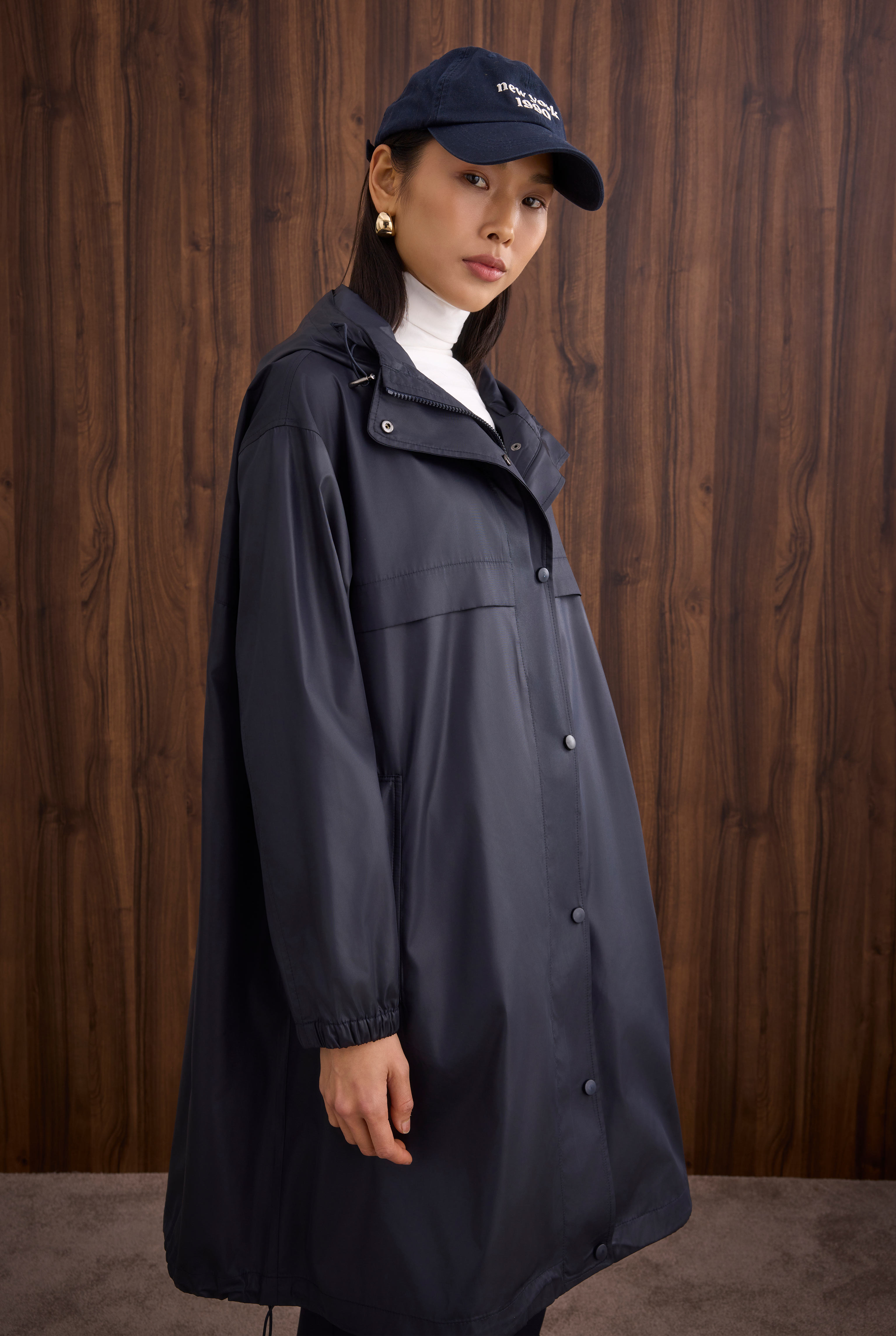 Strap Detailed Raincoat Navy Blue - 2