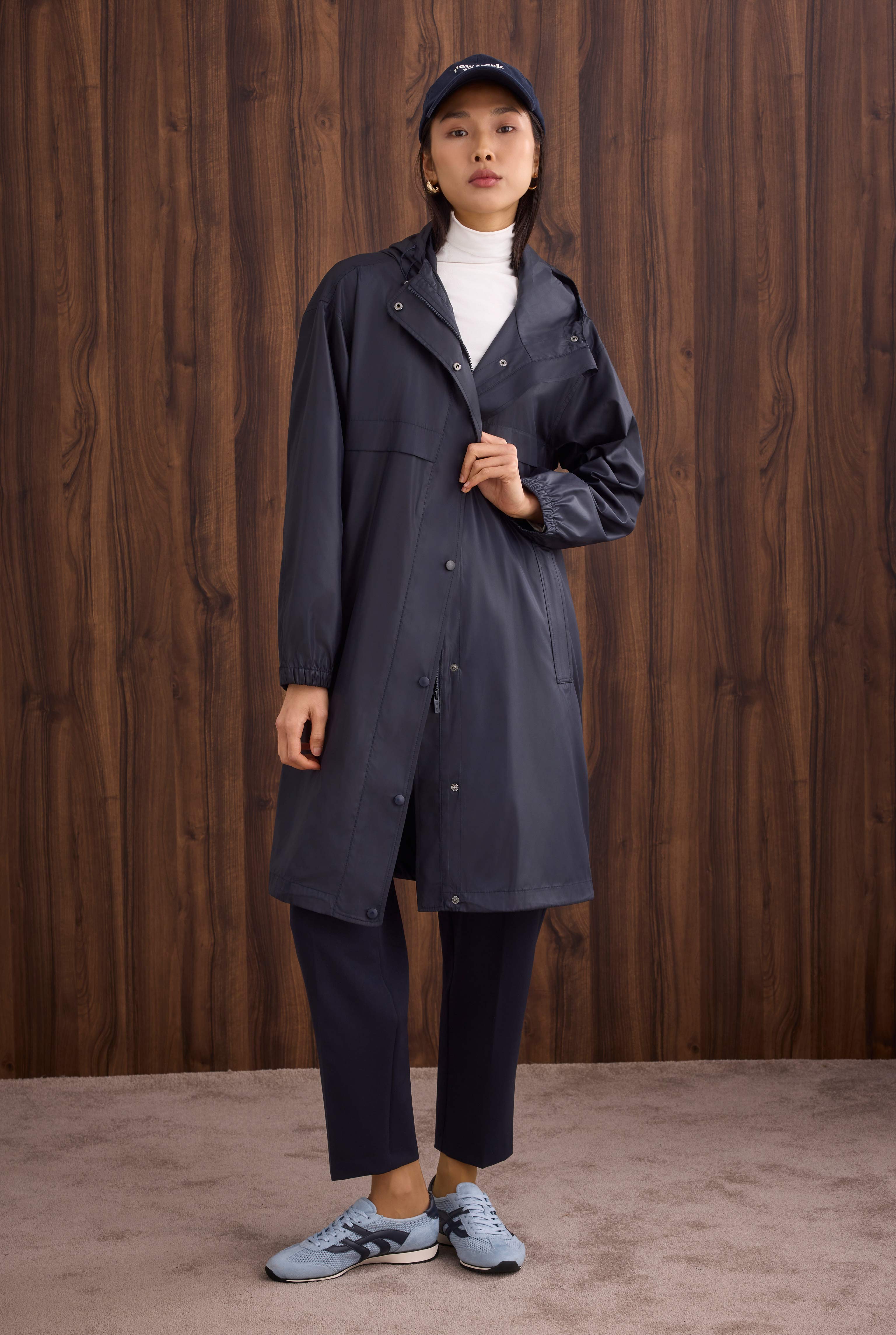 Strap Detailed Raincoat Navy Blue - 4