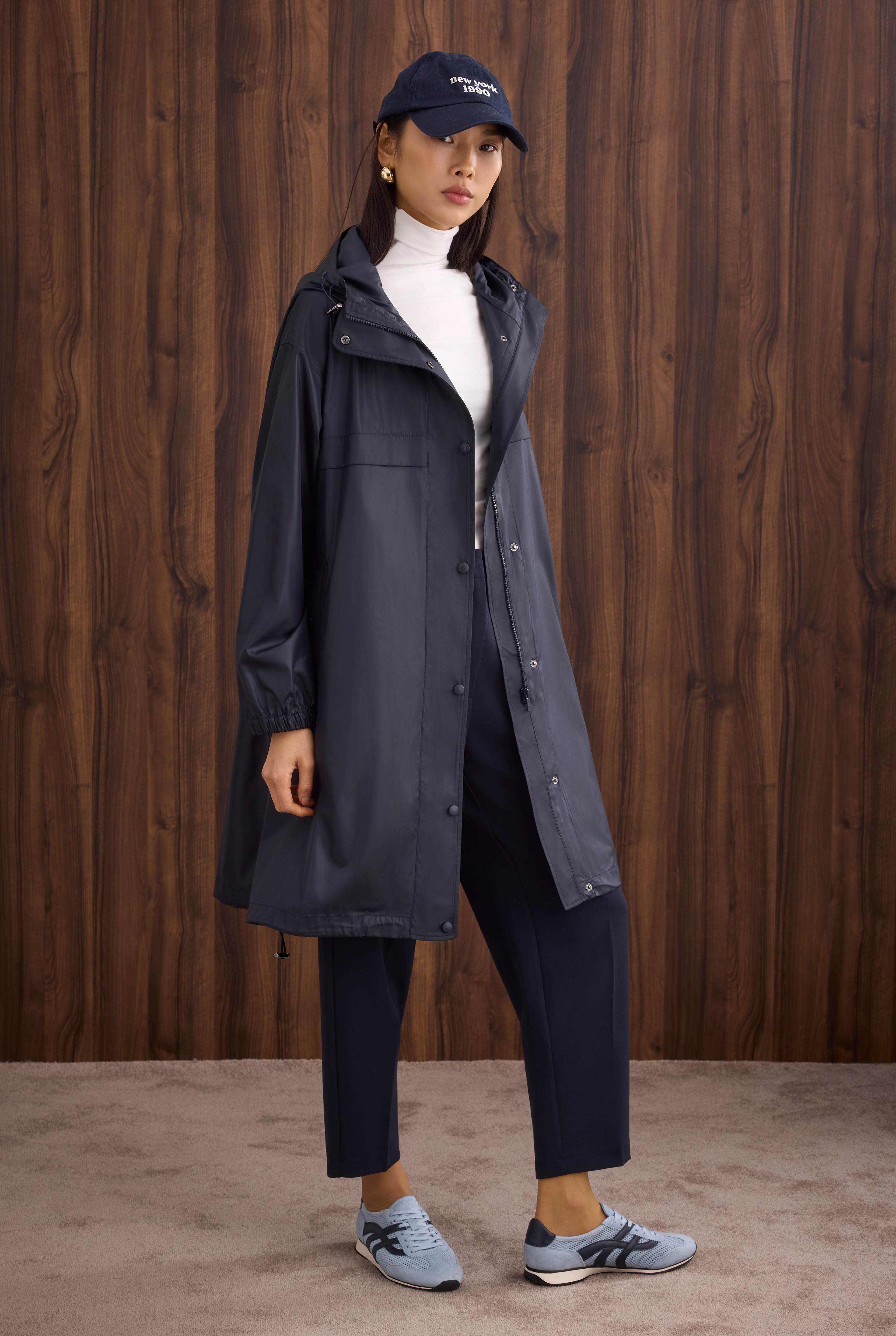 Strap Detailed Raincoat Navy Blue - HE-QA