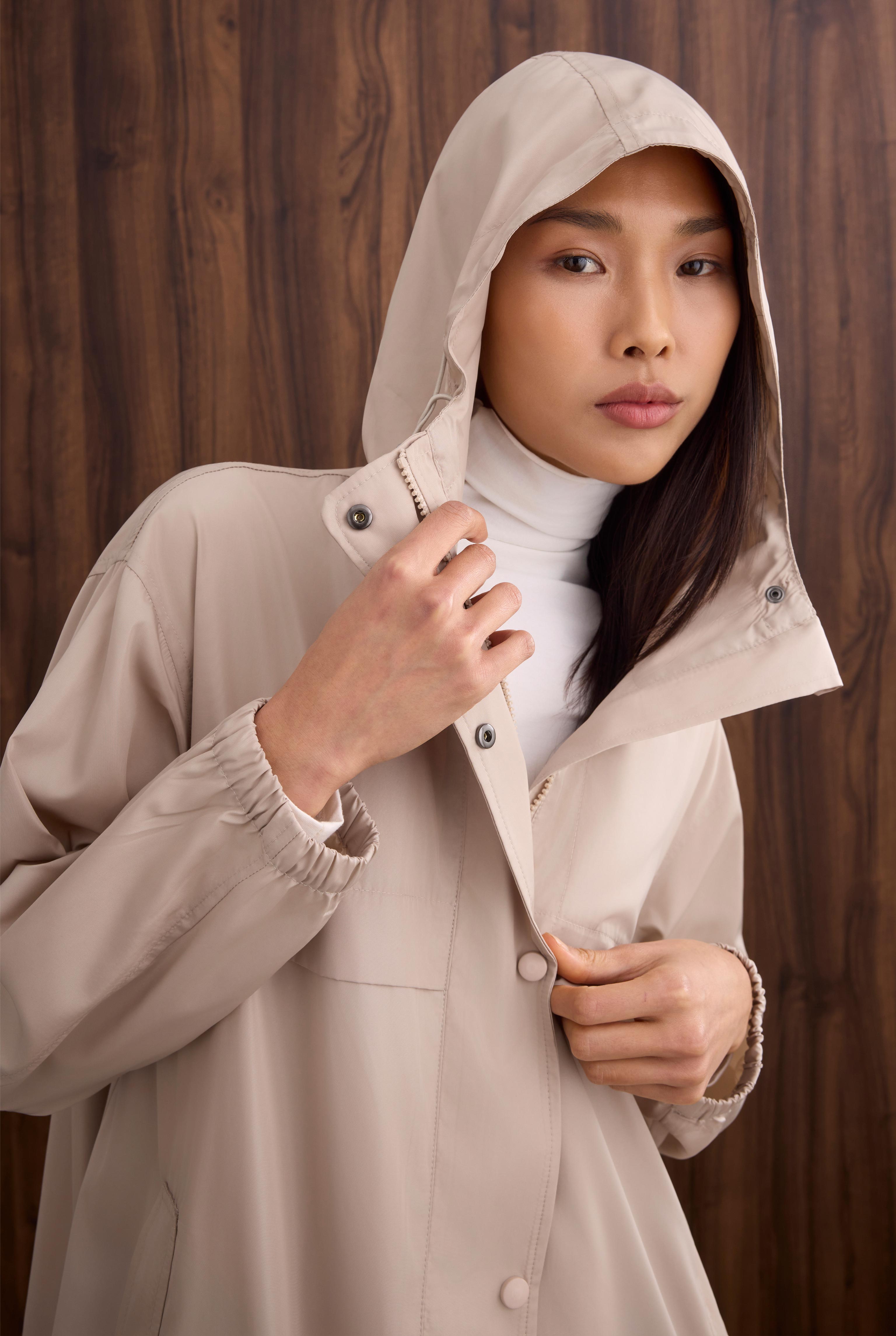 Strap Detailed Raincoat Bone - 3