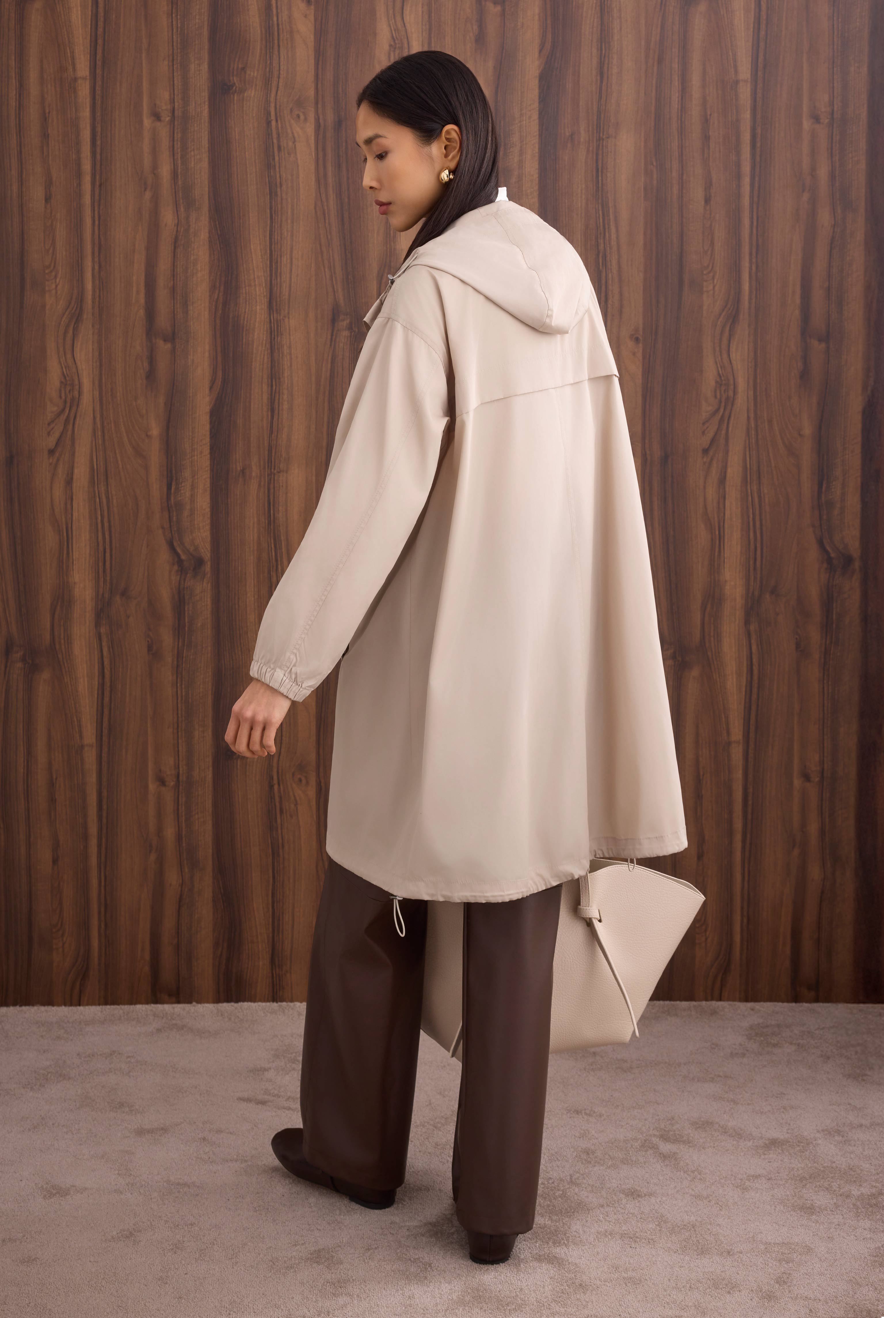 Strap Detailed Raincoat Bone - 4