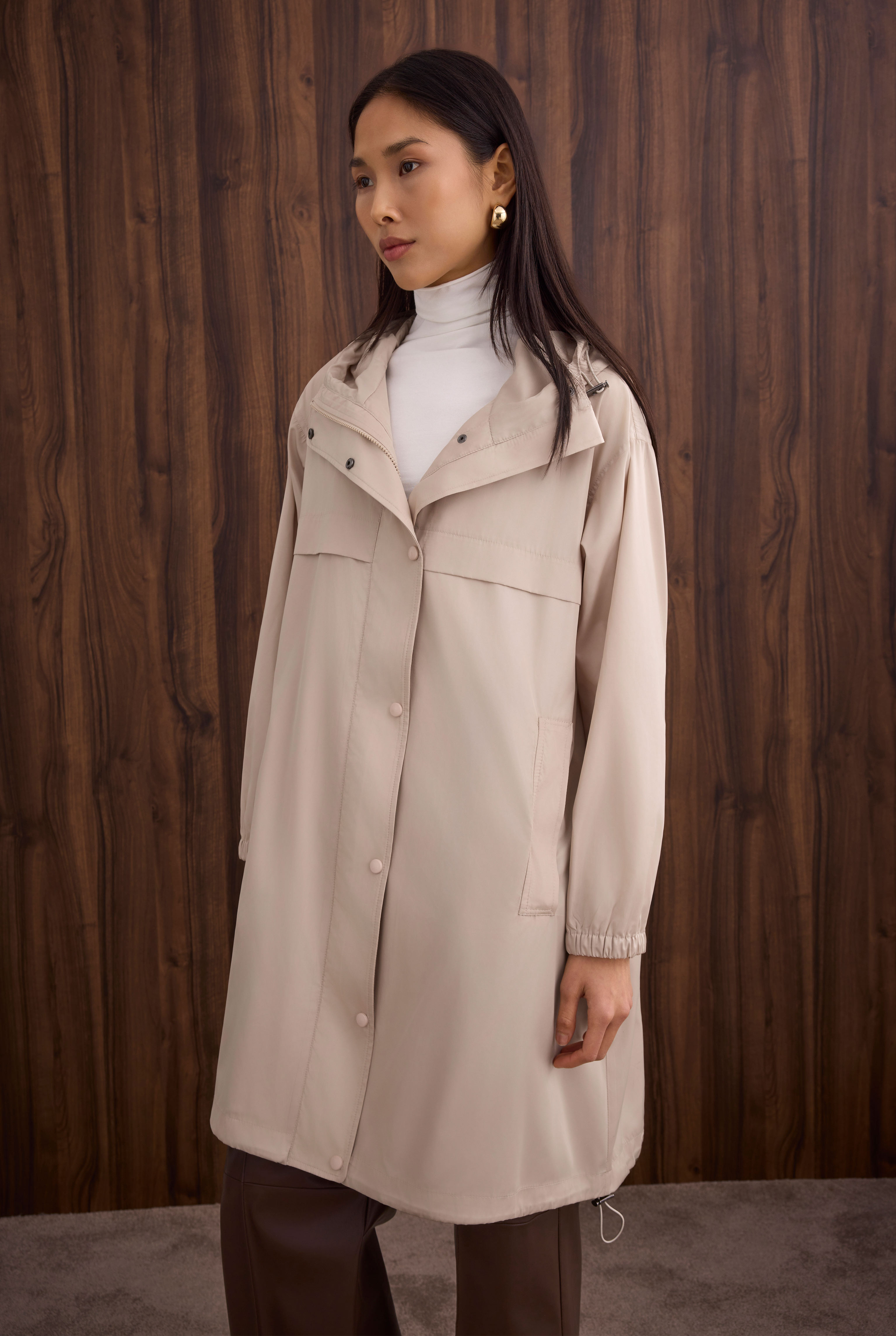 Strap Detailed Raincoat Bone - HE-QA