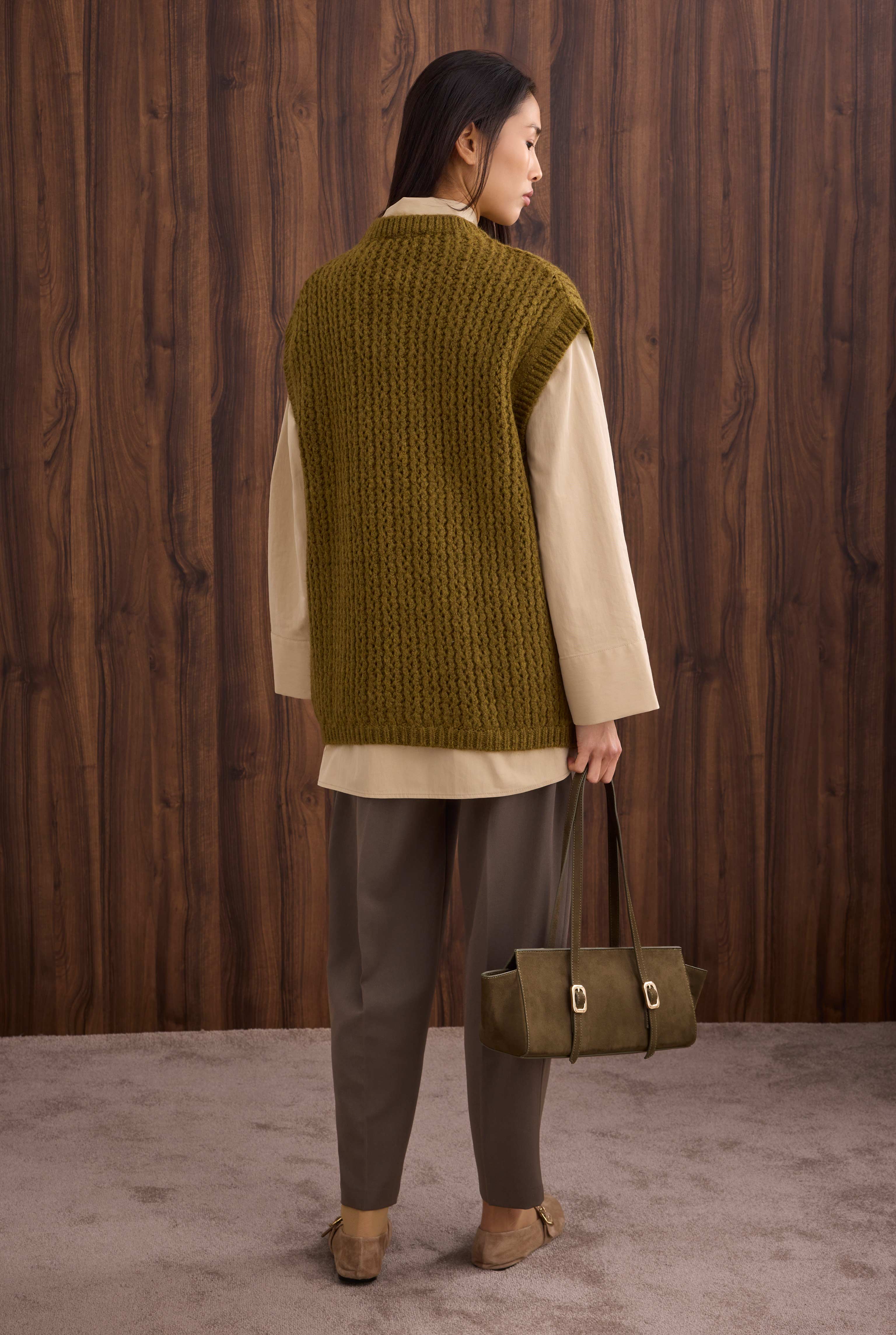 Crewneck Sweater Vest Moss Green - 5
