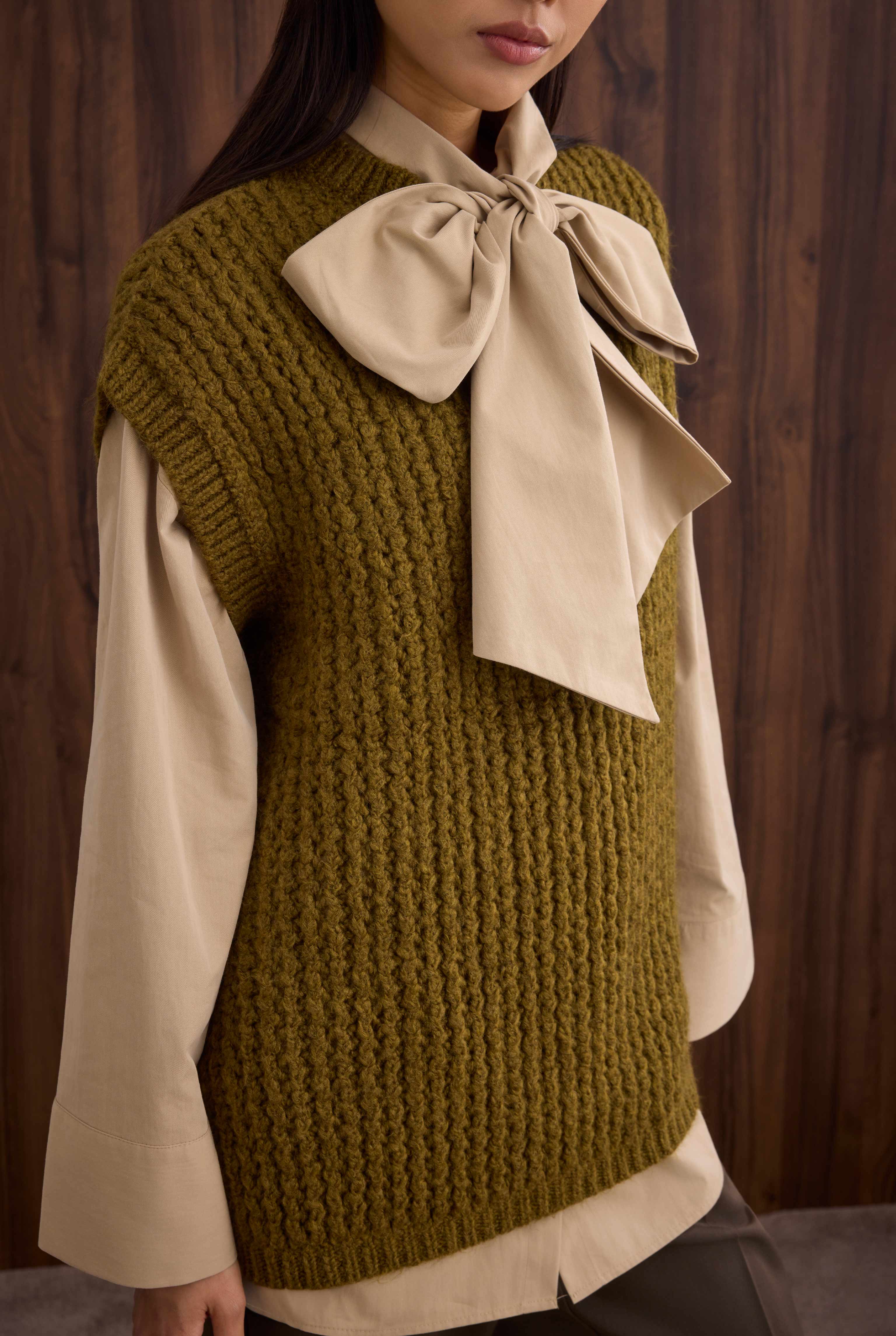 Crewneck Sweater Vest Moss Green - 4