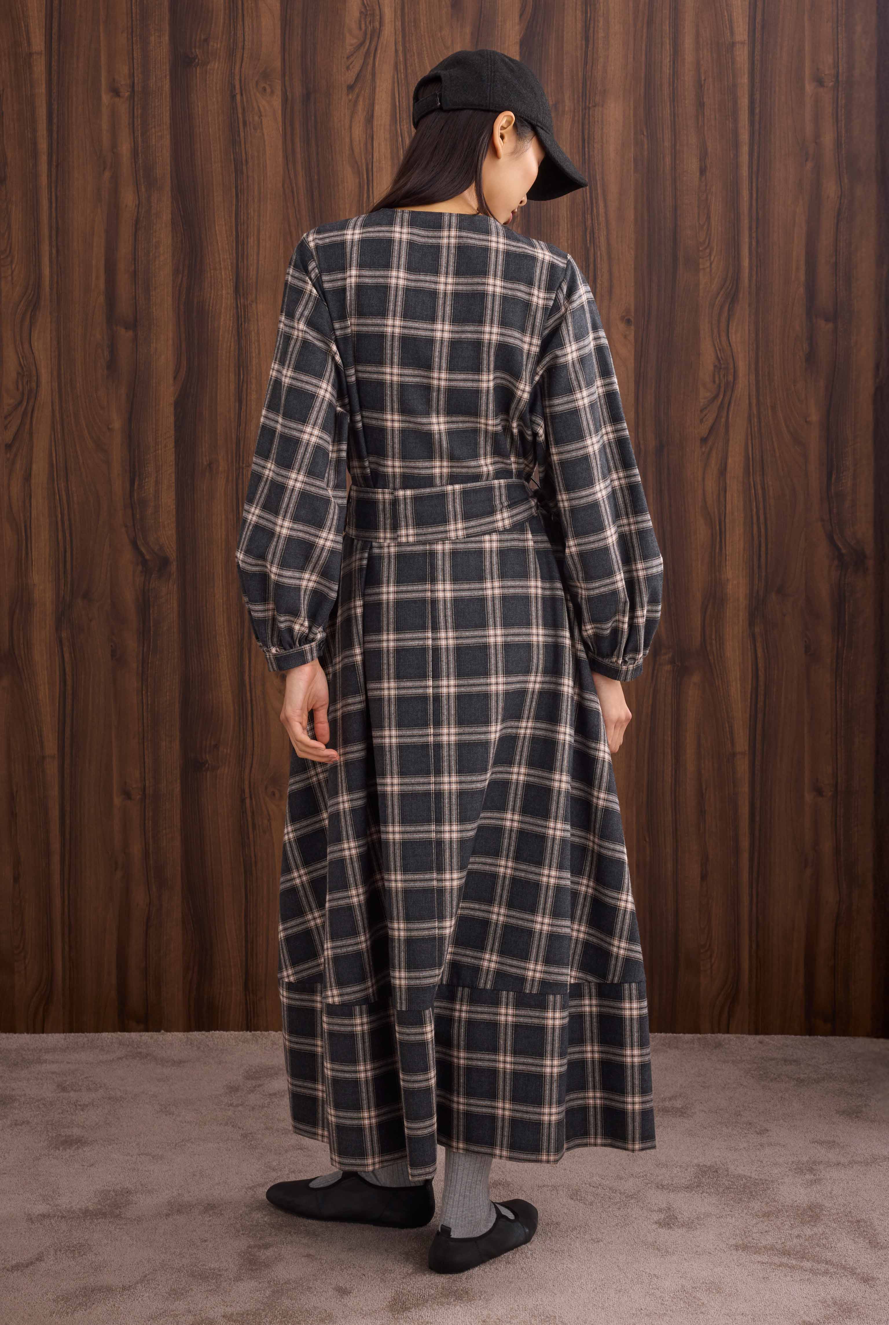 Ruffled Plaid Dress Anthracite - 6
