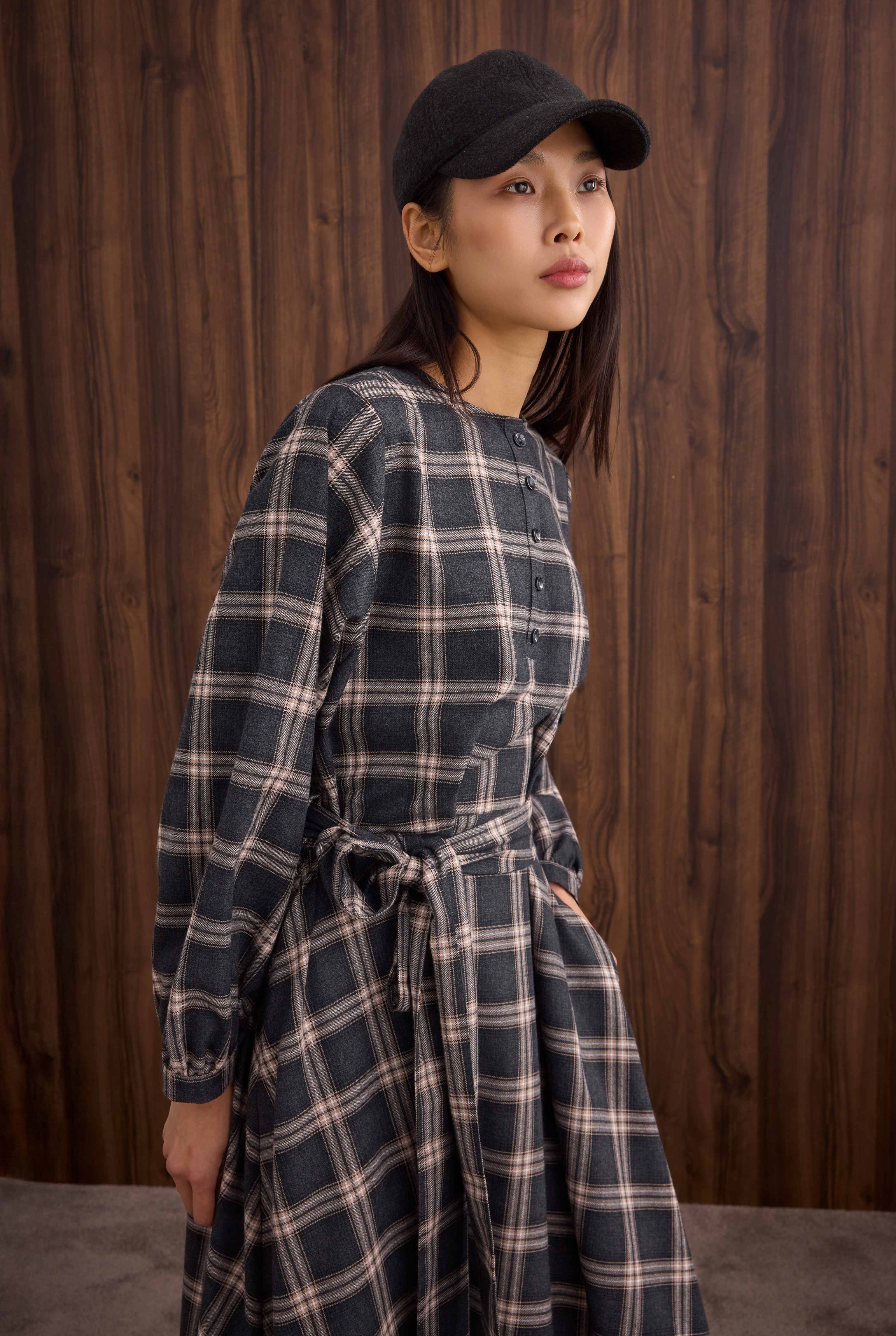 Ruffled Plaid Dress Anthracite - 3