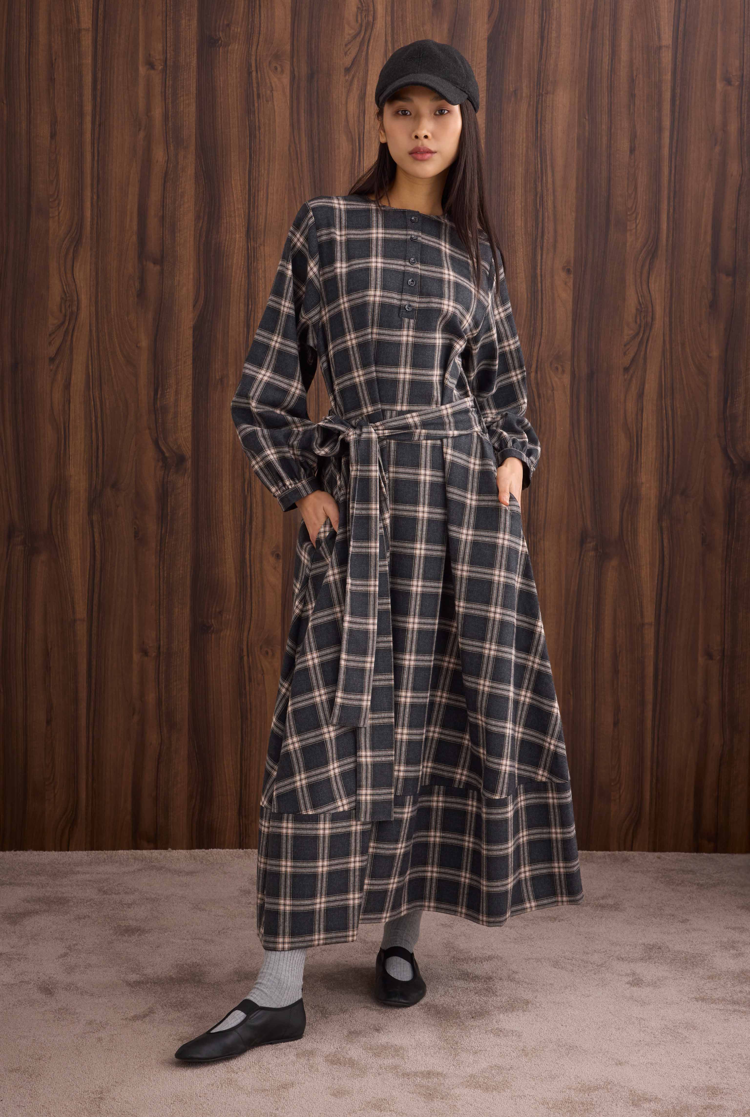 Ruffled Plaid Dress Anthracite - 4