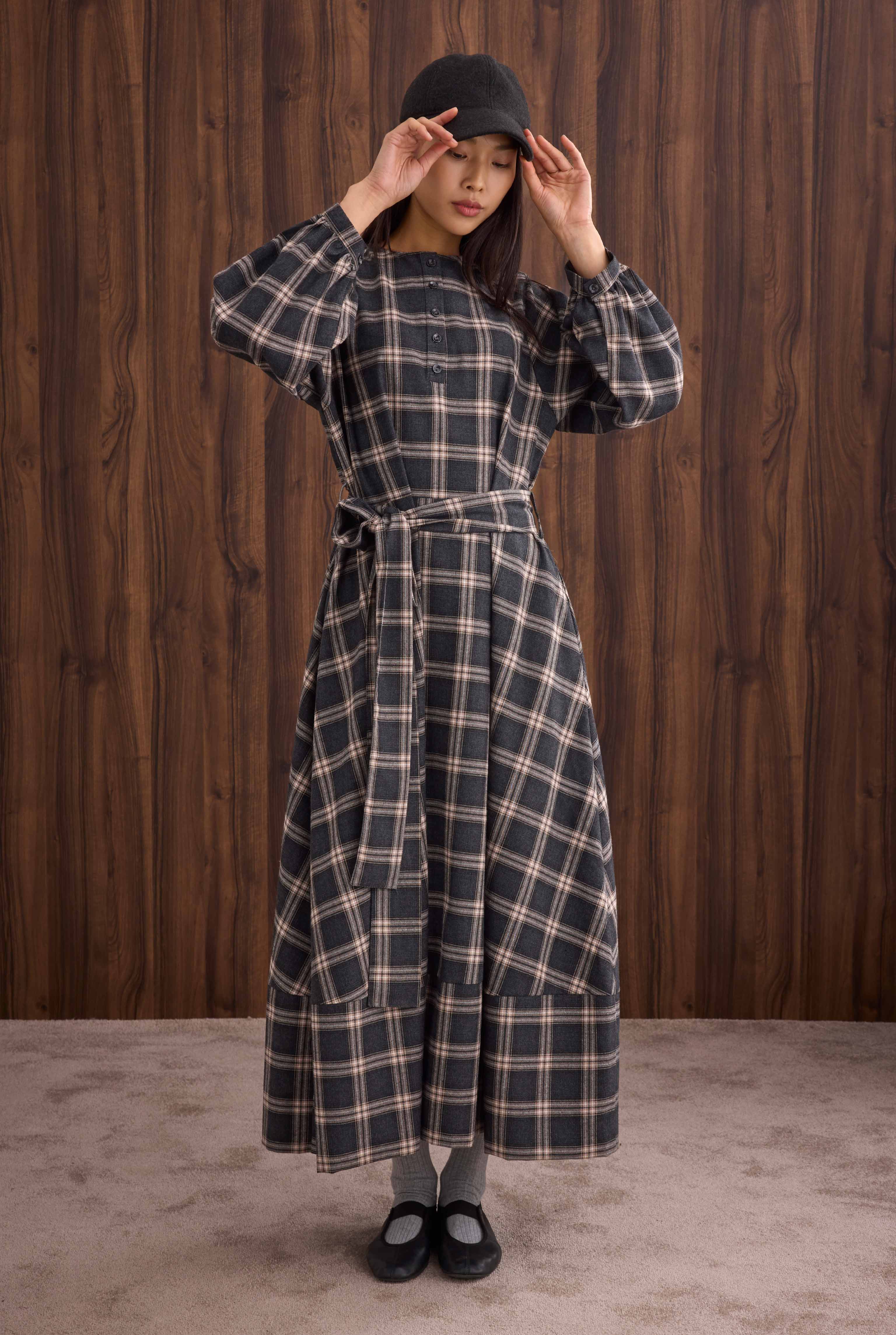Ruffled Plaid Dress Anthracite - 1