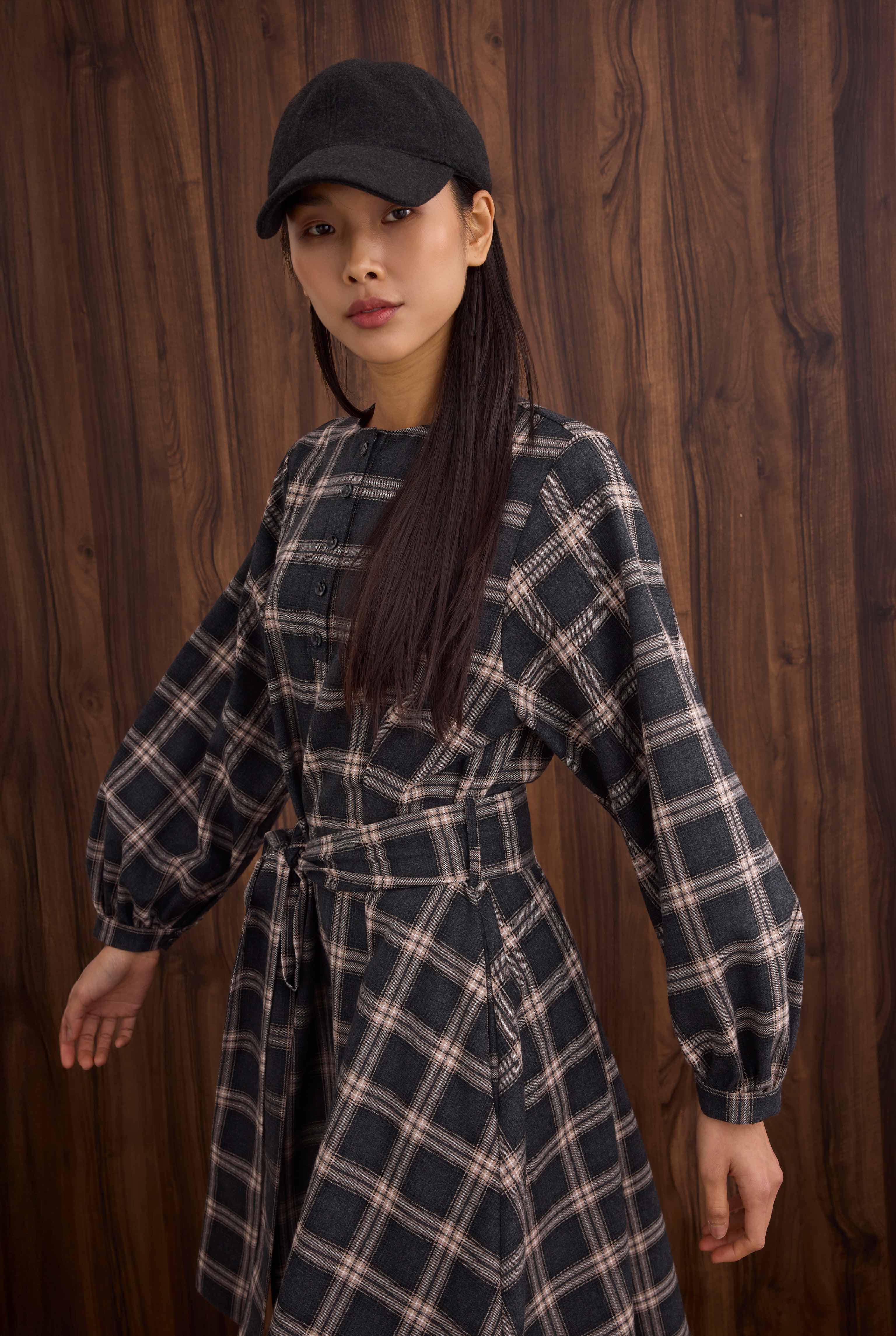 Ruffled Plaid Dress Anthracite - 2