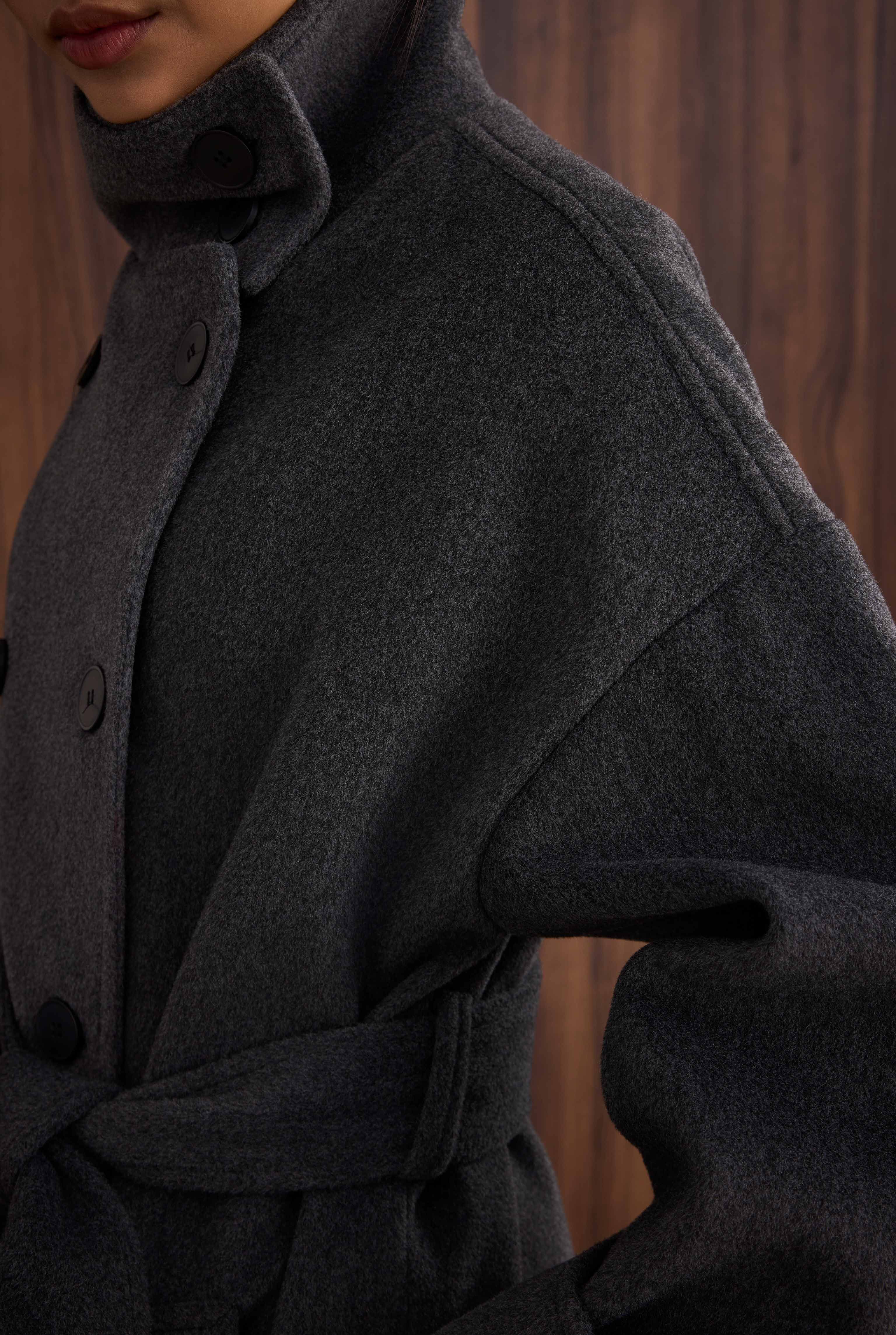 Funnel Neck Long Coat Anthracite - 2