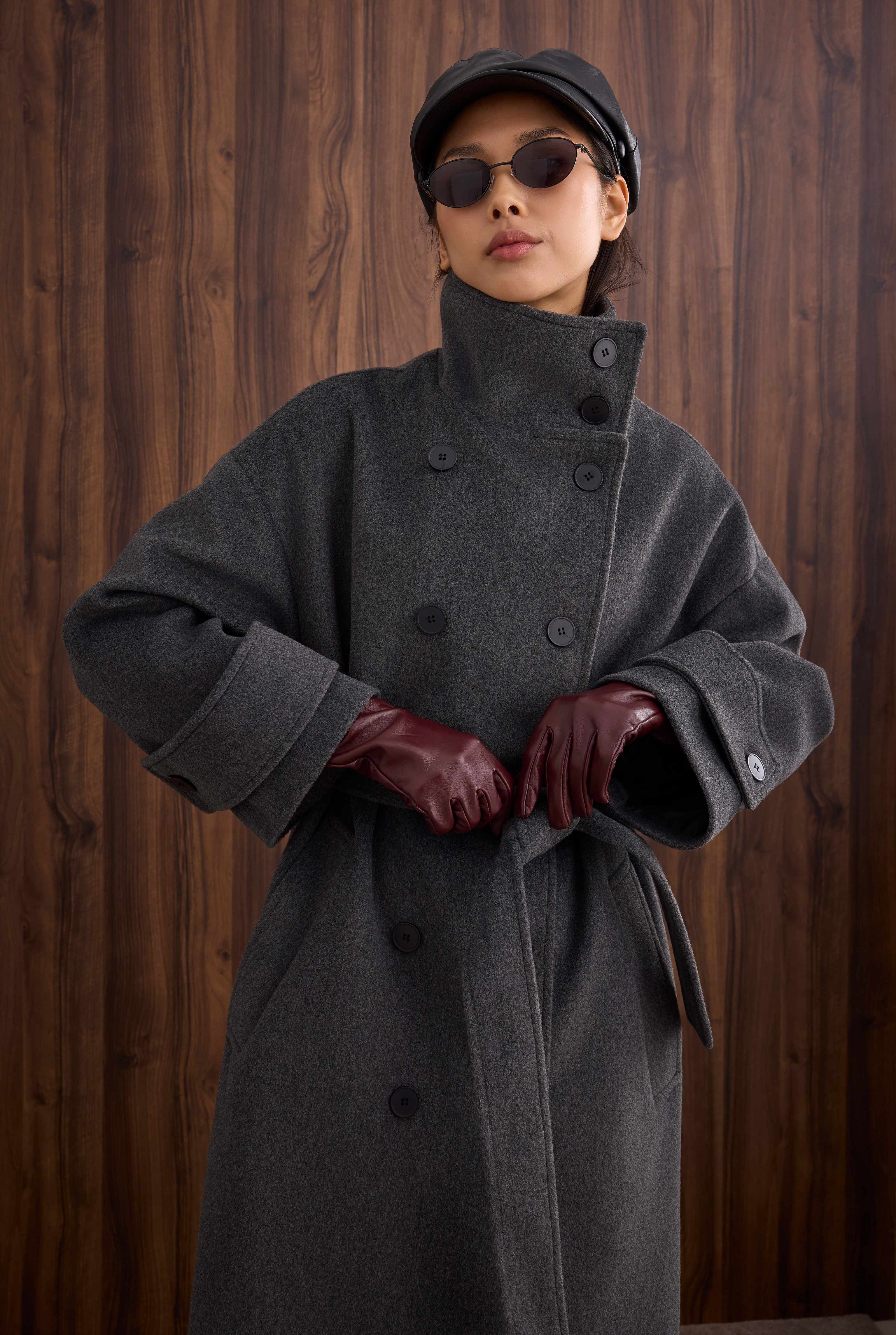 Funnel Neck Long Coat Anthracite - 3
